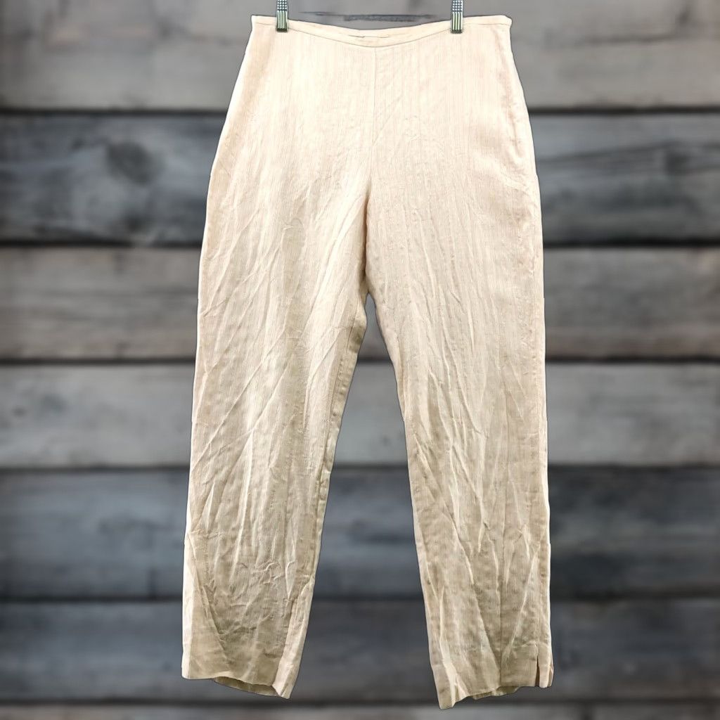 Merona Merona 100% Linen Beige Tapered Leg Dress Pants Womens Sz 12 High Rise Flat Front Size 34" / US 12 / IT 48 - 1 Thumbnail