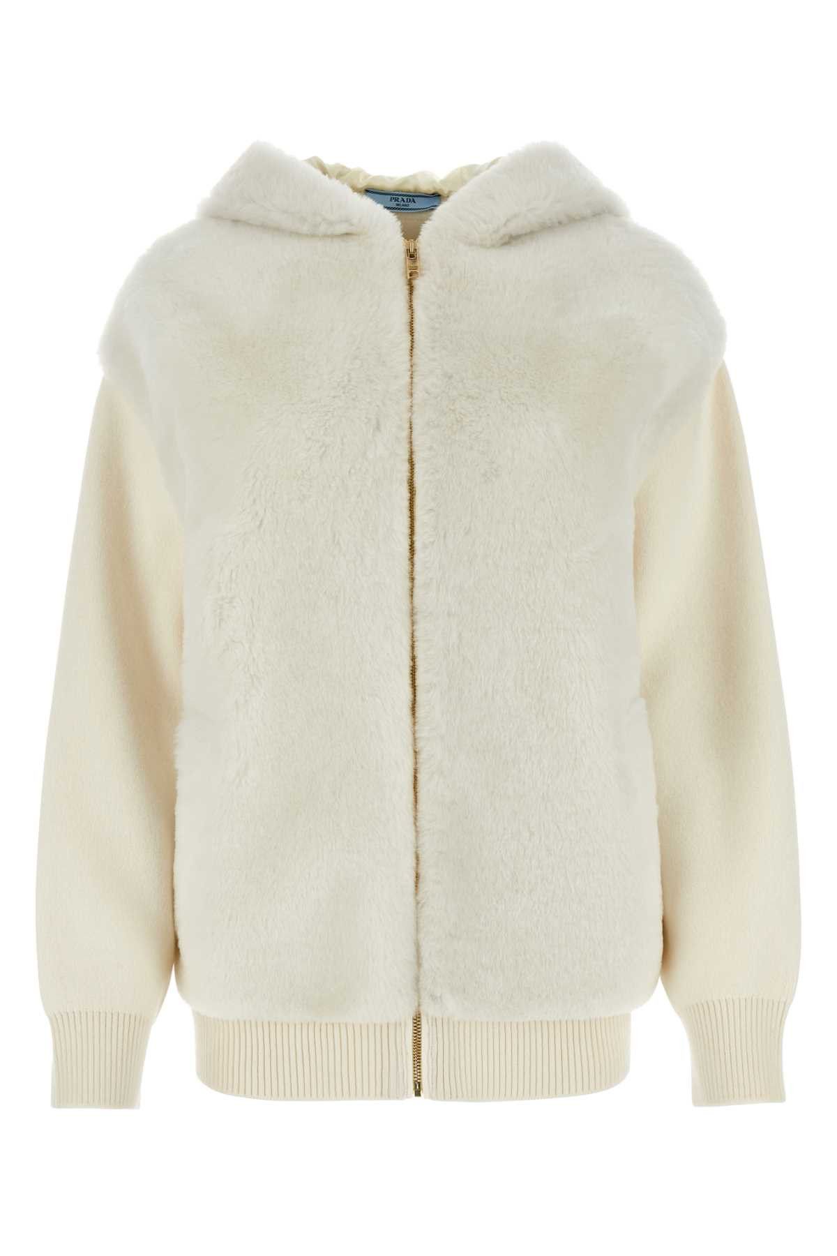 image of Prada Ivory Cashmere Cardigan in White, Women's (Size Small)