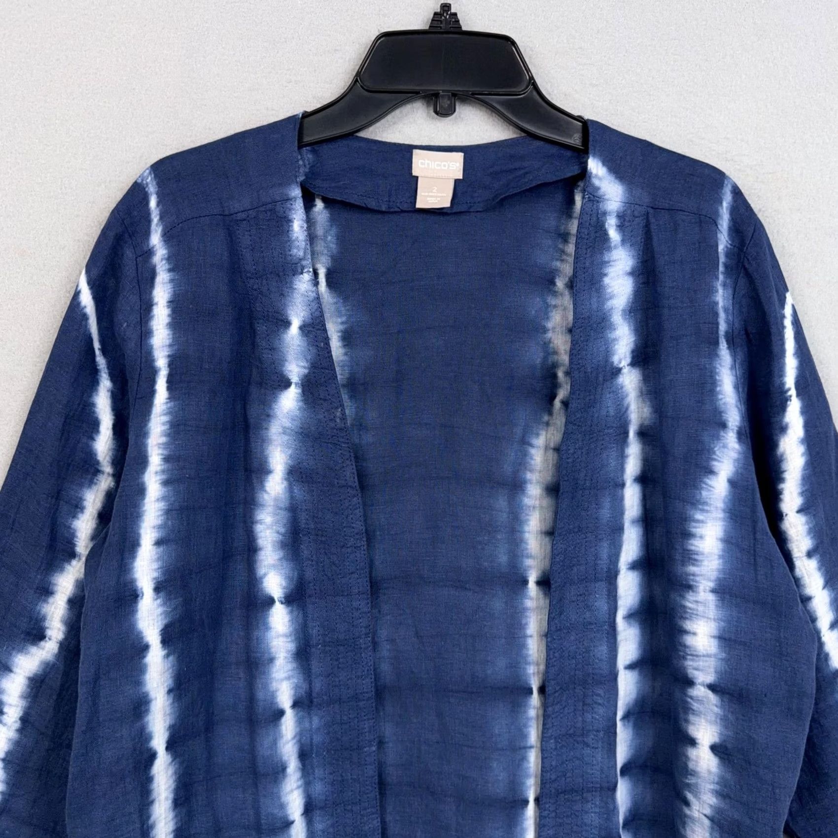 Vintage Chico's Kimono Jacket Womens 2 Blue White Tie Dye Linen Open Front Boho Chic Shirt Jacket Adult Regular XS-XL? Size XL / US 12-14 / IT 48-50 - 2 Thumbnail
