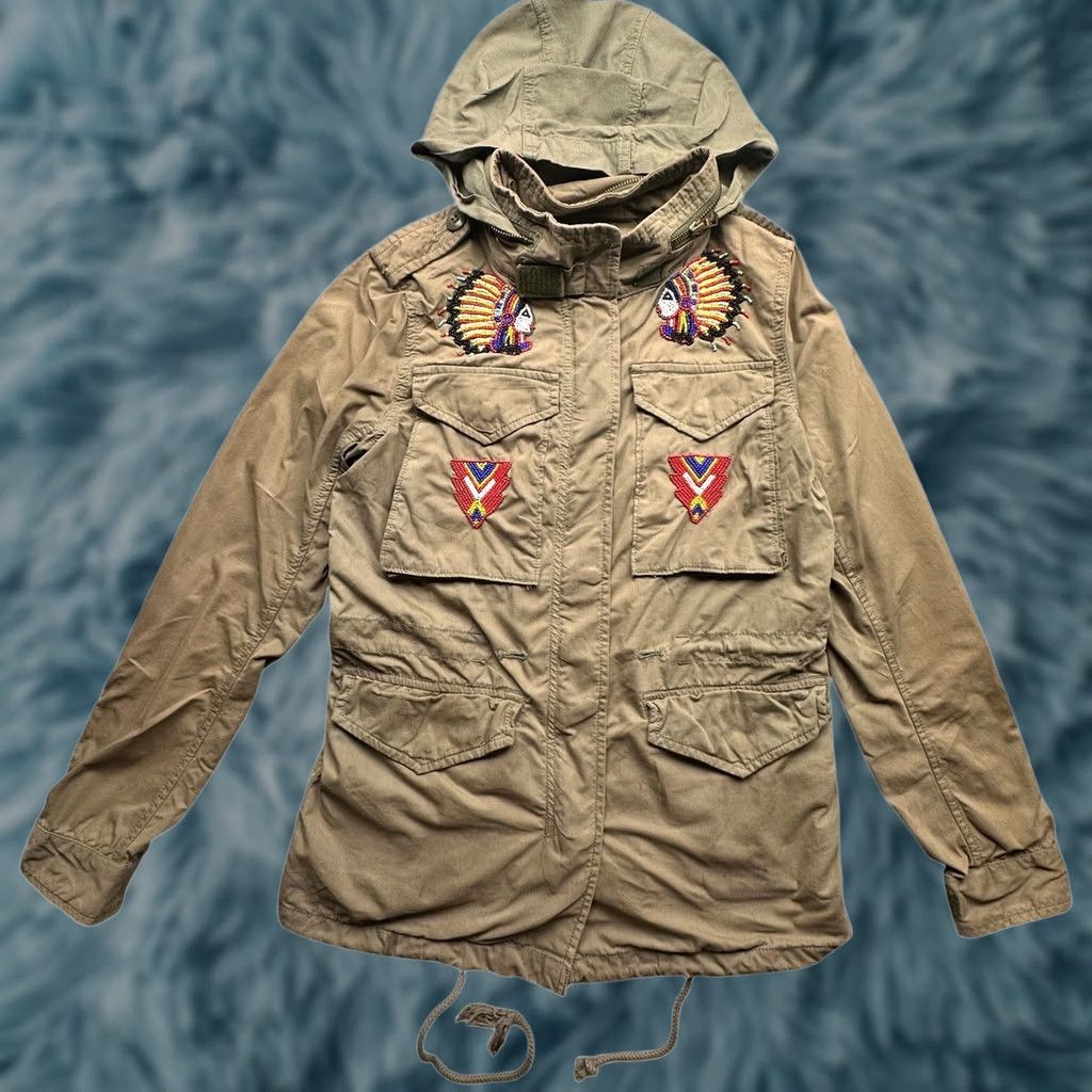 Vintage VINTAGE Denim & Supply Ralph Lauren Military Field Jacket Womens XS Hooded Beaded Embroidery Green Southwestern Mens? Size XS / US 0-2 / IT 36-38 - 1 Thumbnail