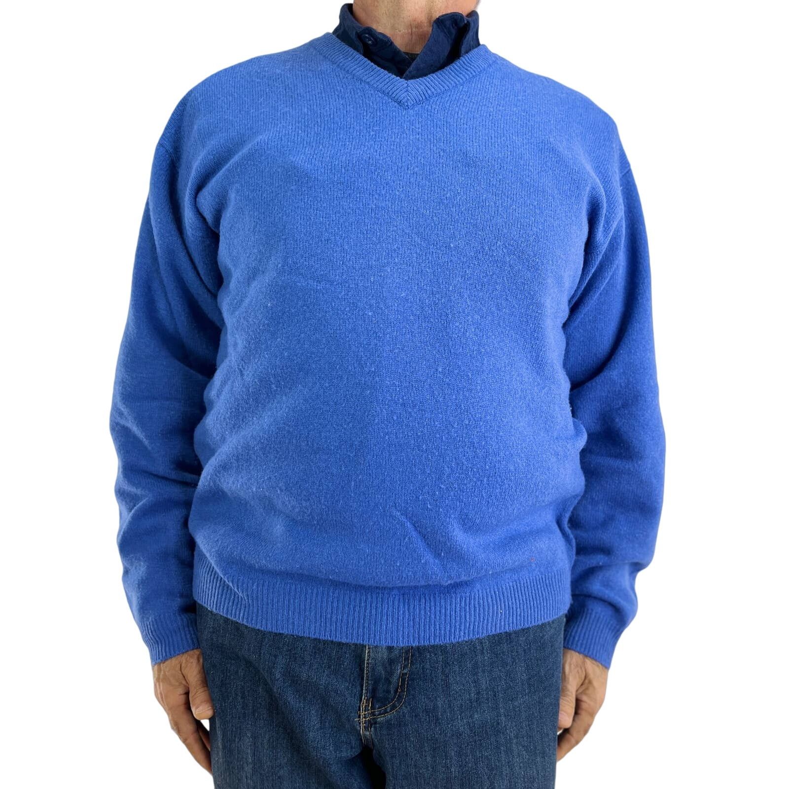 Eddie Bauer × Vintage Eddie Bauer Wool V Neck Sweater Cerulean Blue Pullover Size US M / EU 48-50 / 2 - 1 Thumbnail