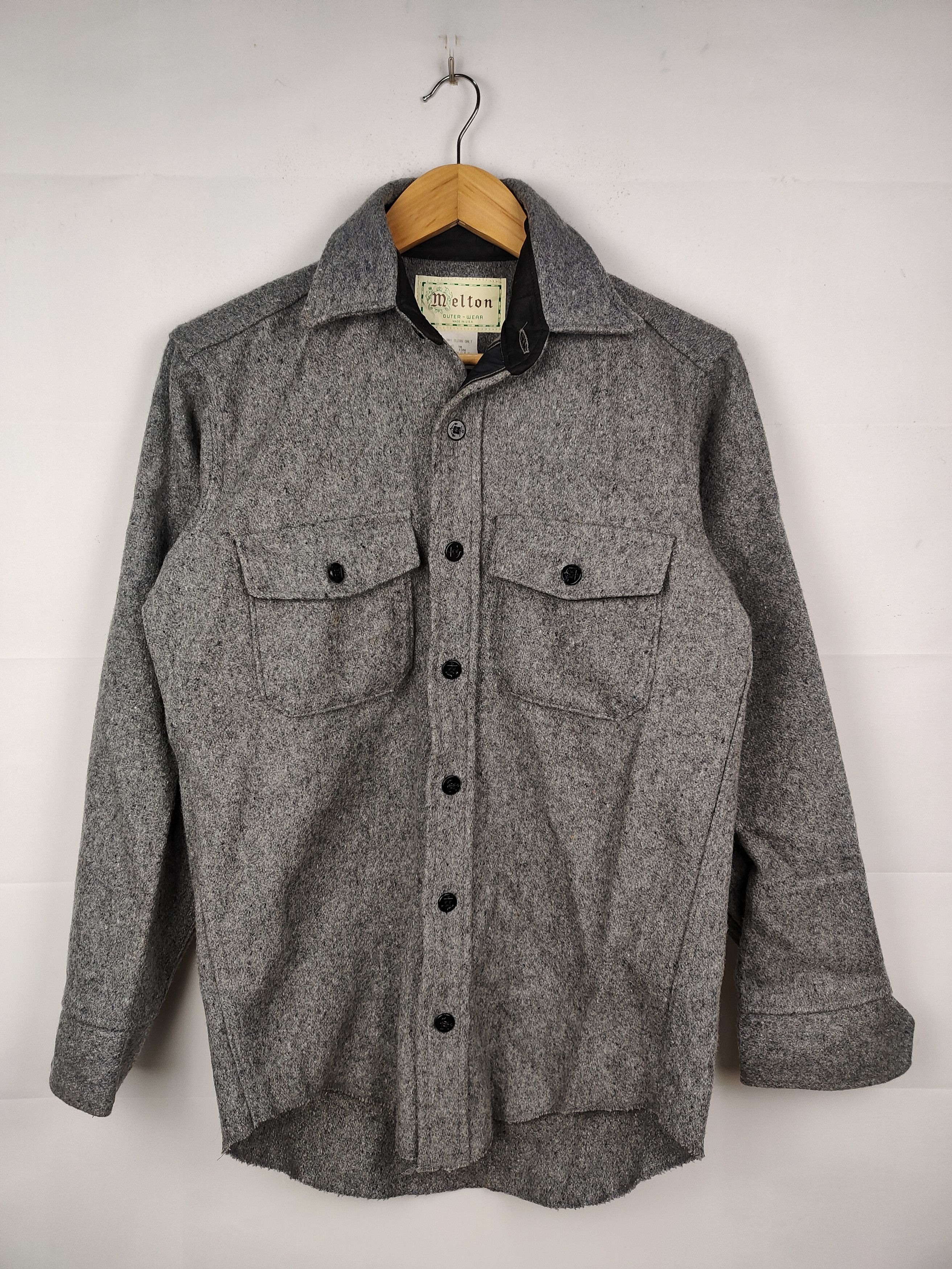 Vintage MELTON outer wear twin pocket button up wool shirts