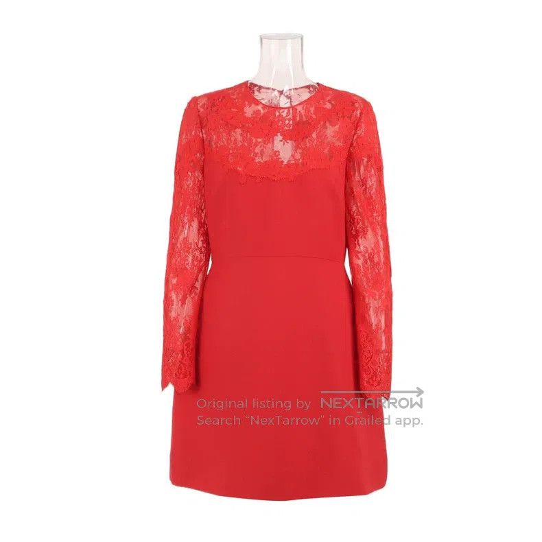 Valentino Valentino Silk wool blend lace long-sleeved dress Size L / US 10 / IT 46 - 1 Thumbnail