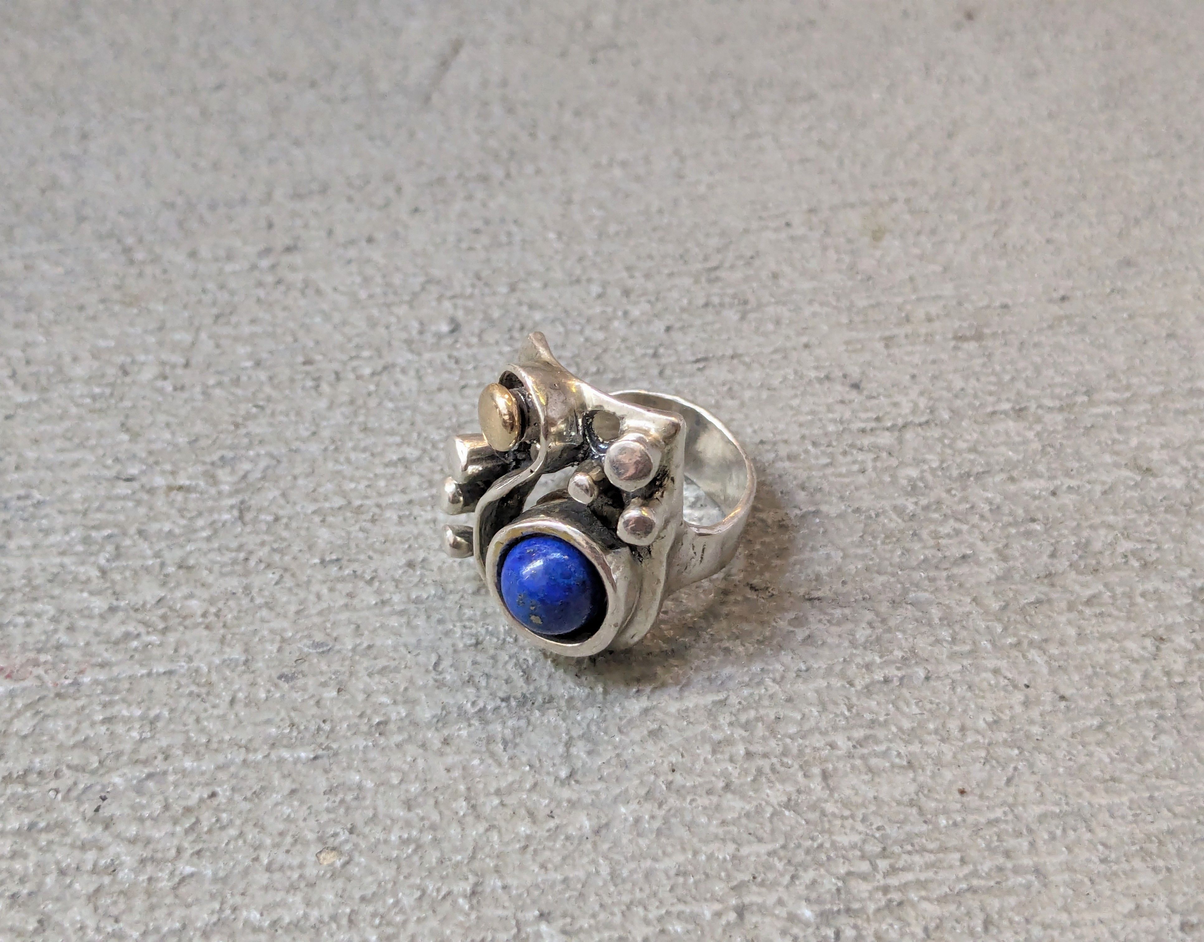 Jewelry × Vintage Vintage Sterling Silver Ring 7 Lapis Lazuli Modern Brutalist Size ONE SIZE - 1 Thumbnail