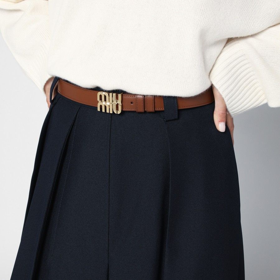 Miu Miu o1d2blof0924 Size: 65 EU / Logo Leather Belt in Brown Size ONE SIZE - 2 Thumbnail