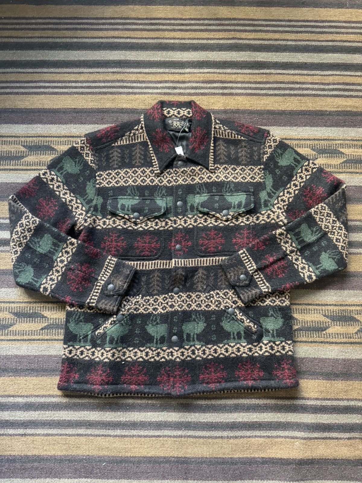 RRL Ralph Lauren Alpaca Wool Holiday Print Overshirt Size US M / EU 48-50 / 2 - 1 Thumbnail