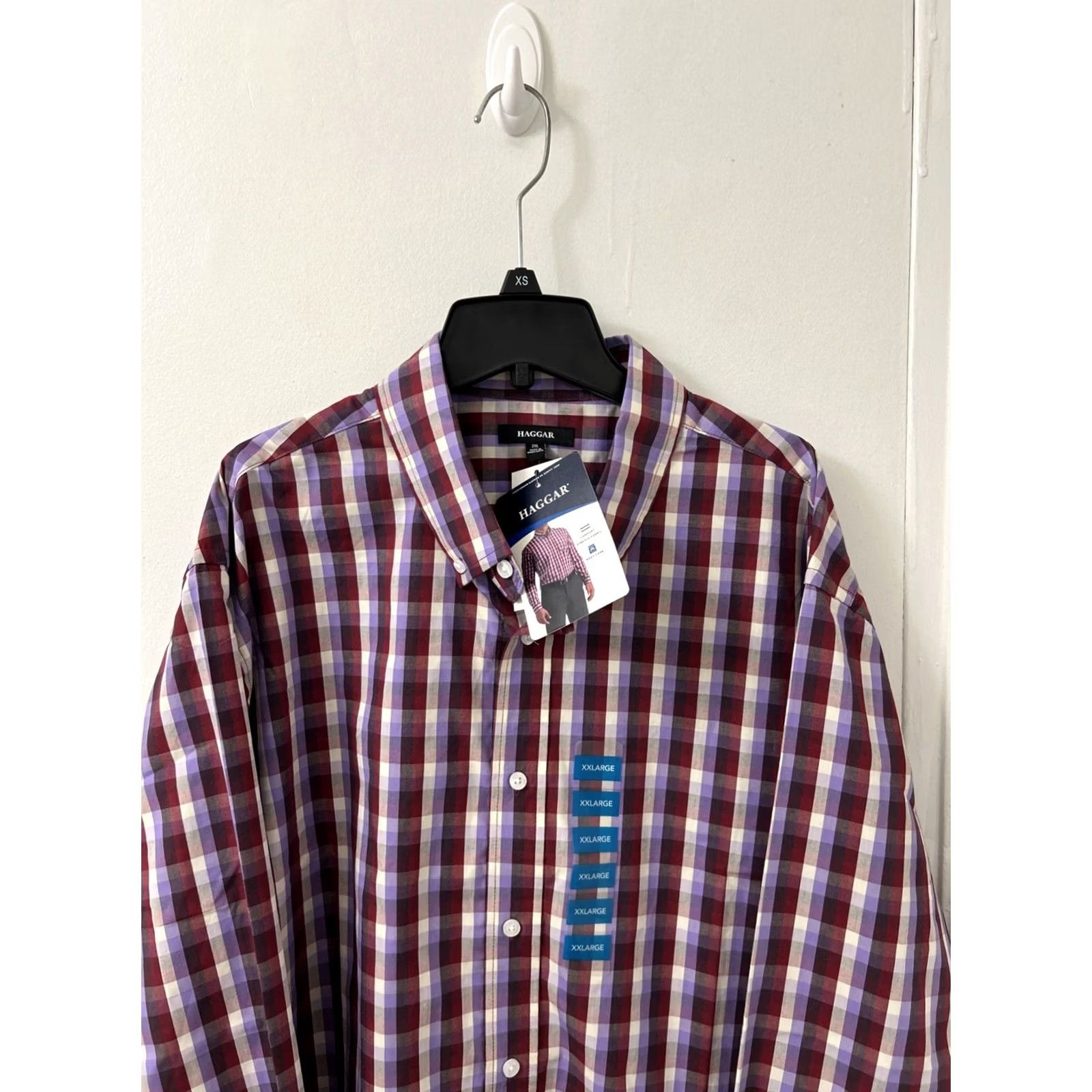 Haggar VINTAGE Haggar Shirt Mens 2XL Wine Plaid Button-Down Long Sleeve NWT Size US XXL / EU 58 / 5 - 2 Thumbnail