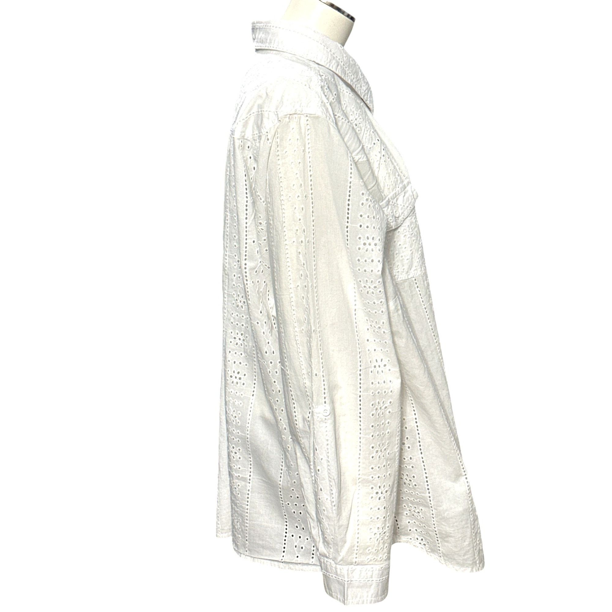 Other CCC Vintage White Long Sleeve Cotton Eyelet Button Up Shirt Size XL / US 12-14 / IT 48-50 - 4 Thumbnail