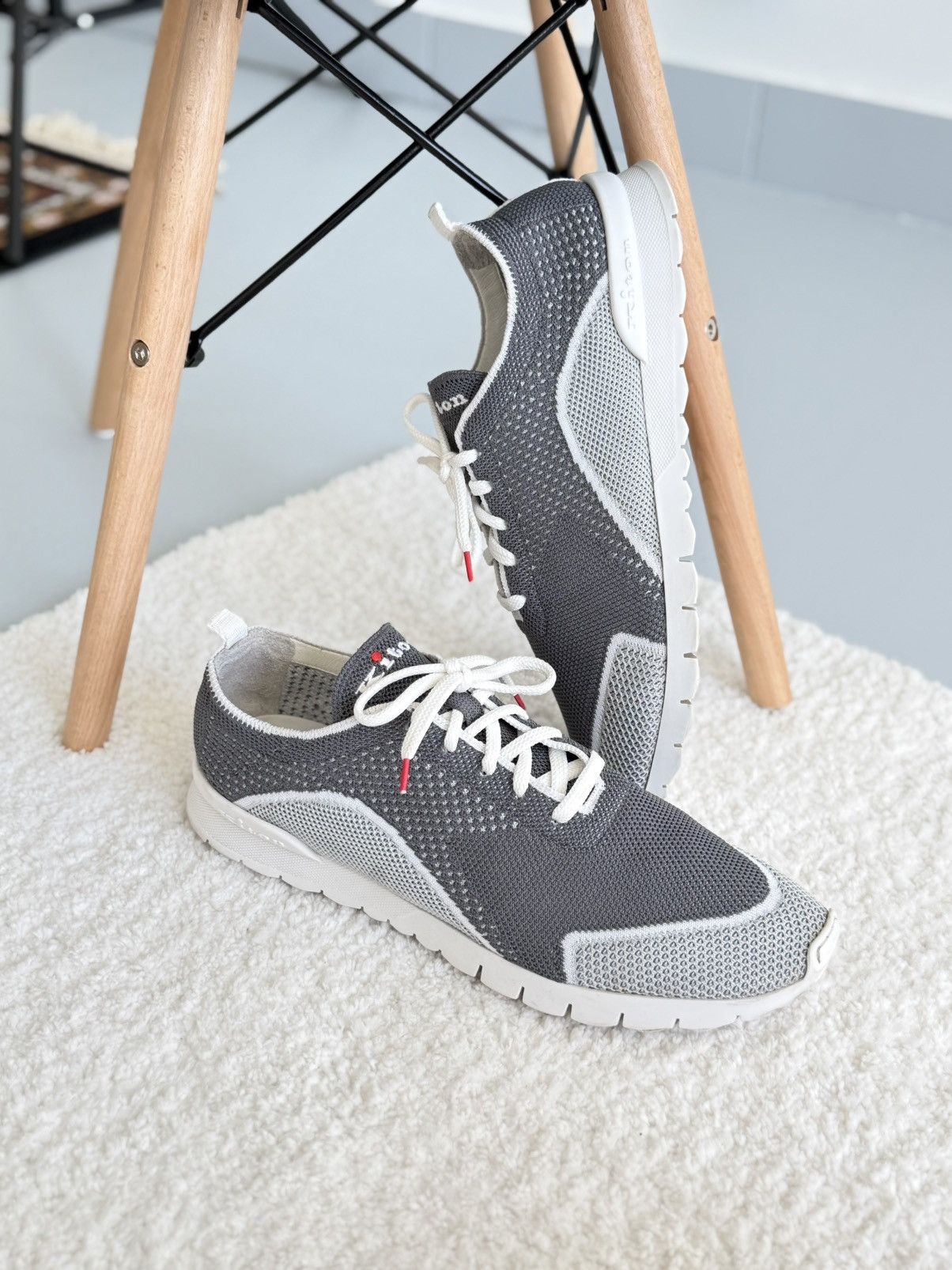 Kiton Kiton Low-Top Mesh Knit Lace-Up Cotton Sock Sneakers Gray Size US 12 / EU 45 - 3 Thumbnail