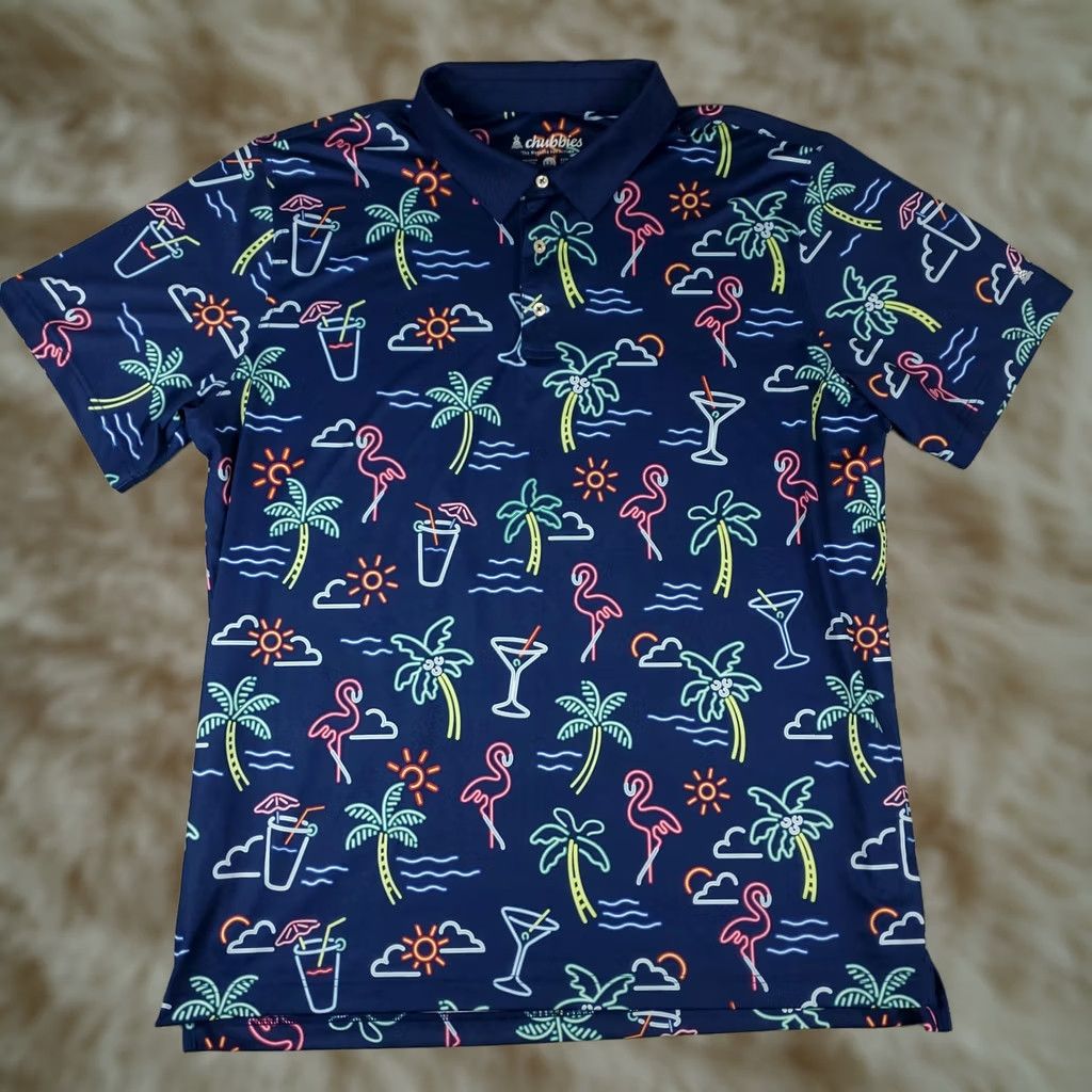 Chubbies Chubbies Polo Shirt Mens 2XL Blue Palm Tree Print Short Sleeve Golf Shirt Size US XXL / EU 58 / 5 - 1 Thumbnail