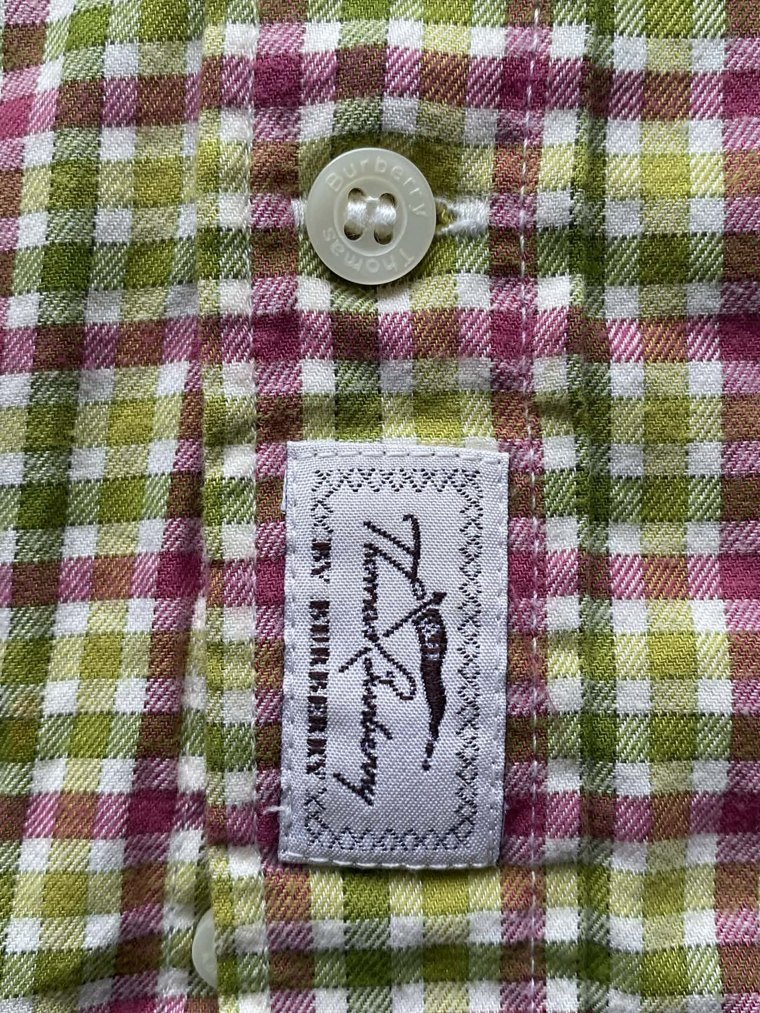 Burberry Vintage Thomas Burberry Button Up Green And Pink Shirt Size US L / EU 52-54 / 3 - 6 Thumbnail