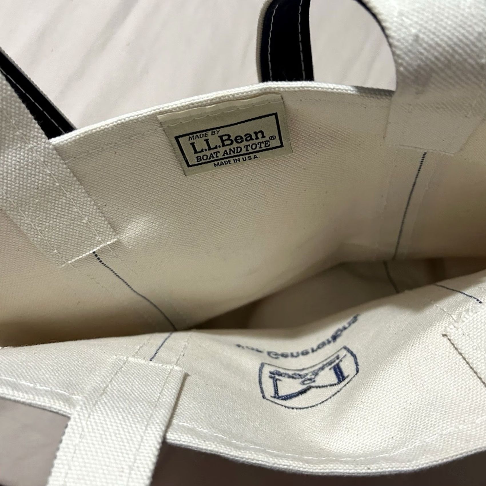 Vintage VINTAGE L.L. Bean Boat And Tote Tote Bag Made In USA Medium Cream And Navy Bag Mens Medium Ivory USA 90s Size ONE SIZE - 5 Thumbnail