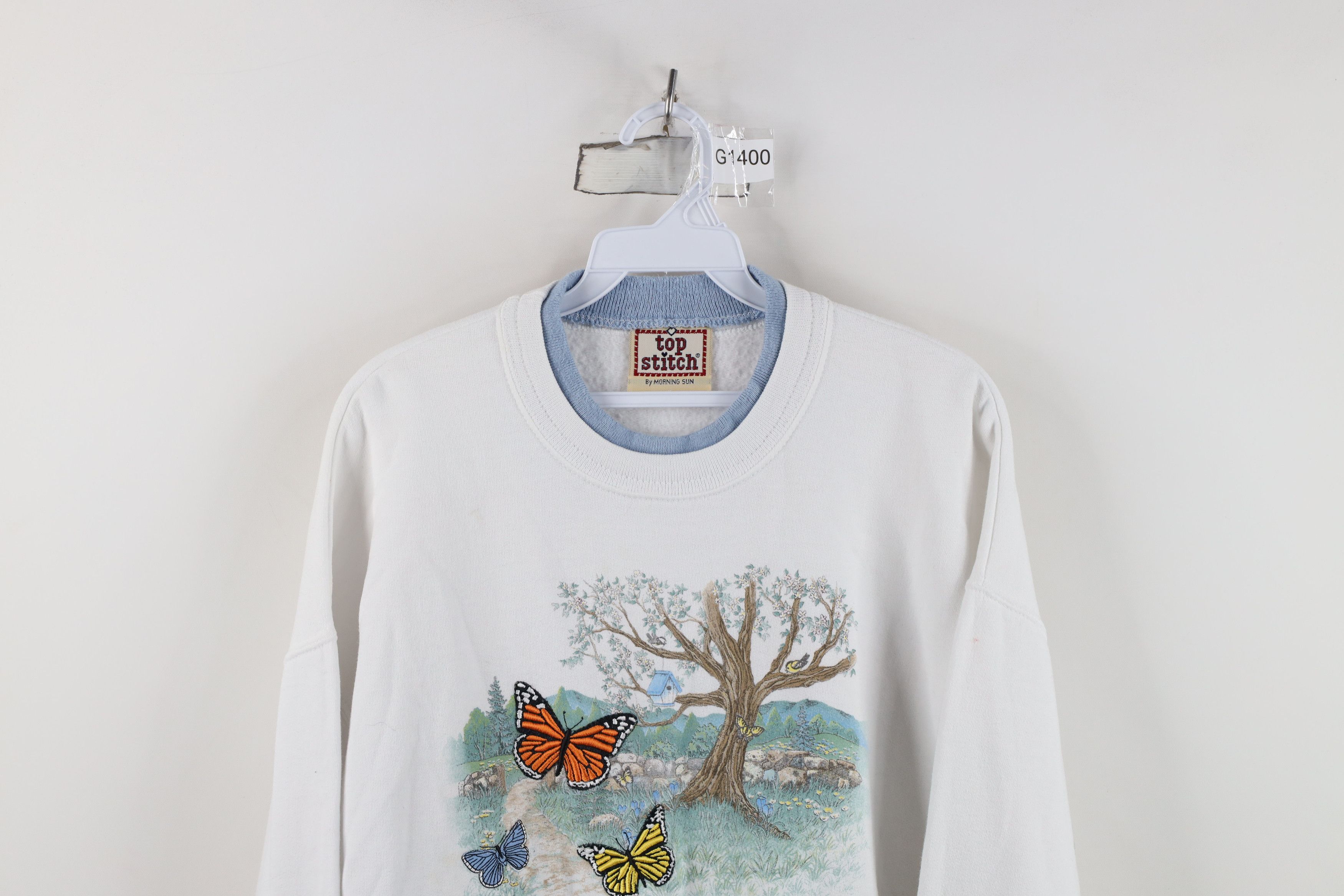 Vintage Vintage 90s Streetwear Nature Butterfly Tree Sweatshirt Size XXL / US 16-18 / IT 52-54 - 2 Thumbnail