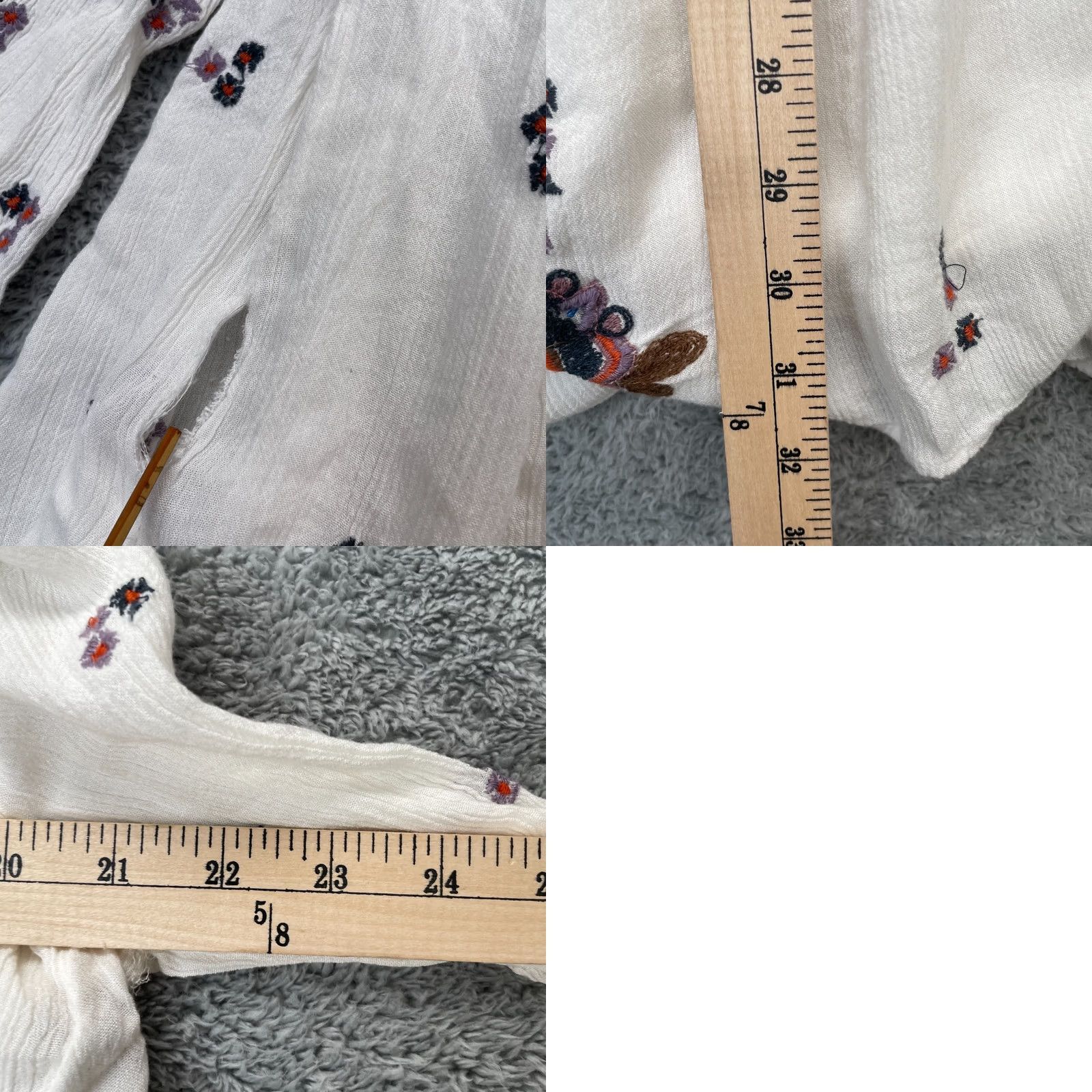 Free People Free People Dress Womens M White Mini Floral Embroidered Bell Sleeve Bohemian City 90s Style Womens Size M / US 6-8 / IT 42-44 - 8 Thumbnail