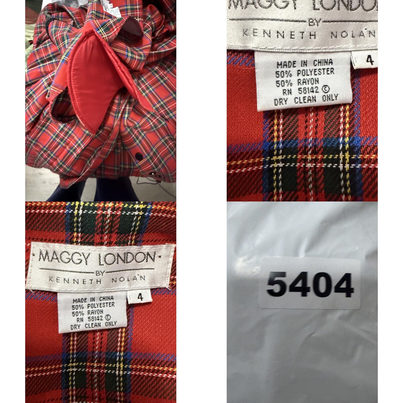 MAGGY LONDON VINTAGE Maggy London Shirt Dress Womens 4 Red Plaid Collared Fit Flare Maxi Cottage Christmas Holiday Plaid Womens Dress Size S / US 4 / IT 40 - 9 Thumbnail
