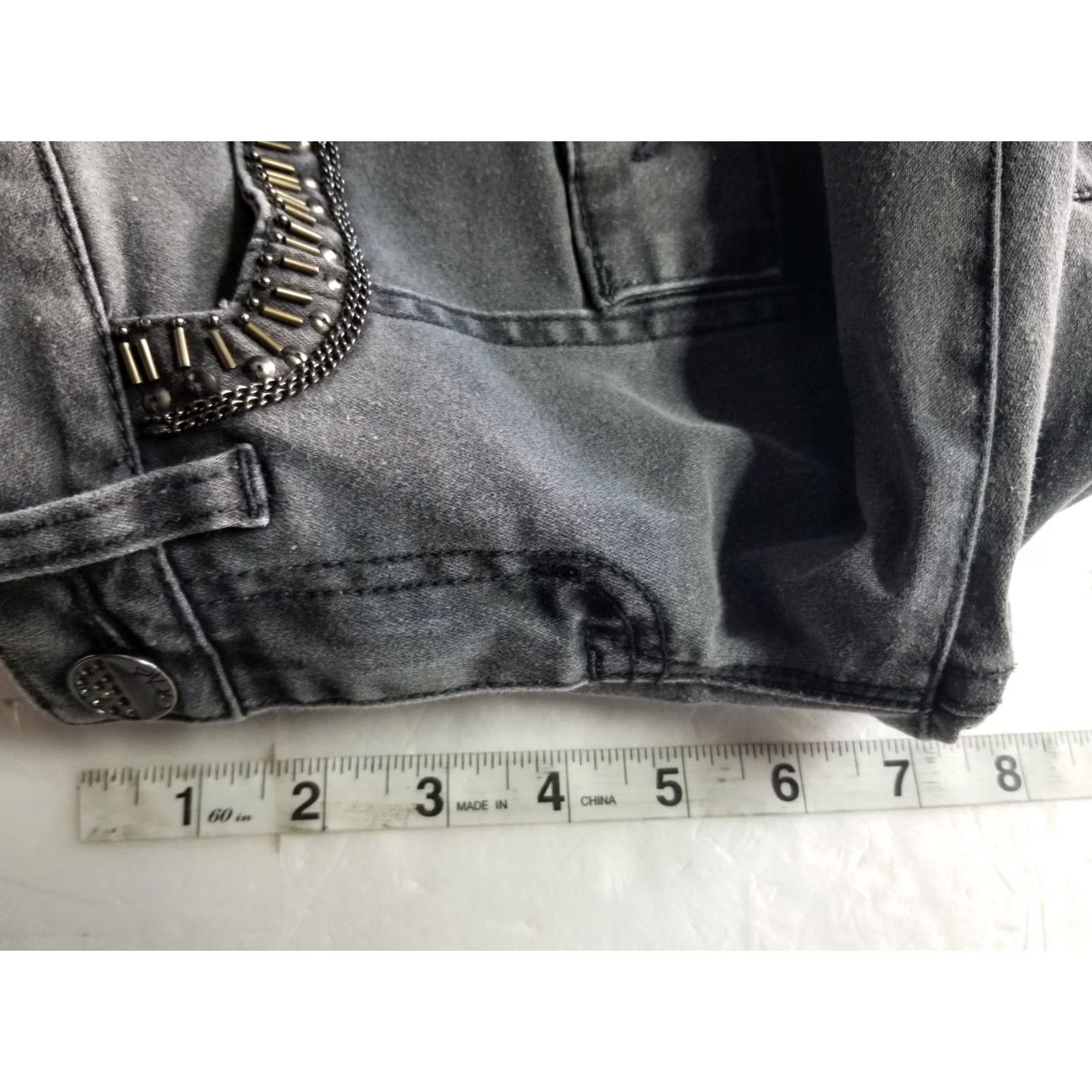 Vintage Caché Gray Denim Pants Size 0 Straight Leg Zip Details Women Cotton Polyester Spandex Mid Rise 23.5” Inseam Belt Loops Pockets Size 25" / US 0 / IT 36 - 4 Thumbnail