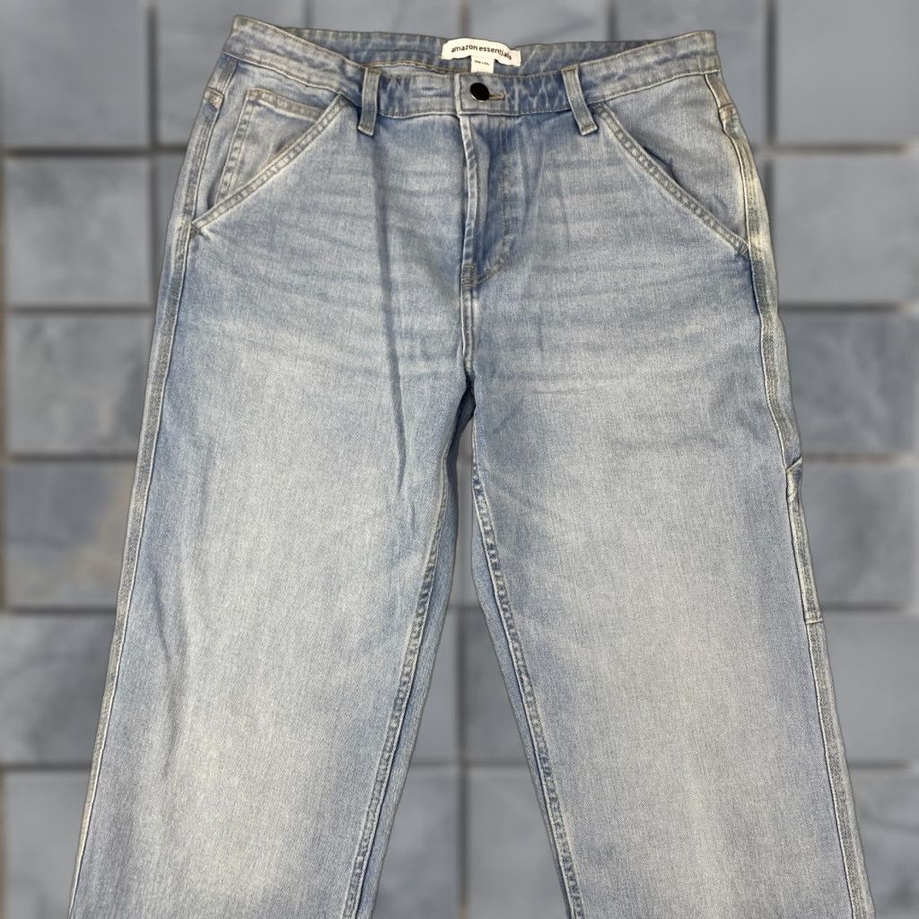Essentials Amazon Jeans Mens 33X32 Blue Straight Leg Pockets Loose Fit Light Distressed 5-Pocket Denim Slim Classic Modern Mens Size US 33 - 1 Thumbnail