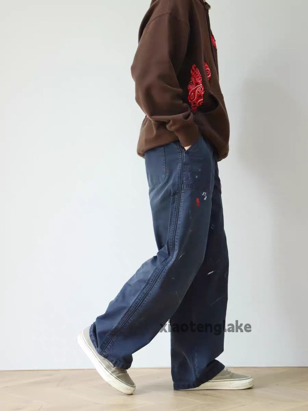 zx vintage washed faded carpenter wide Leg paint pants