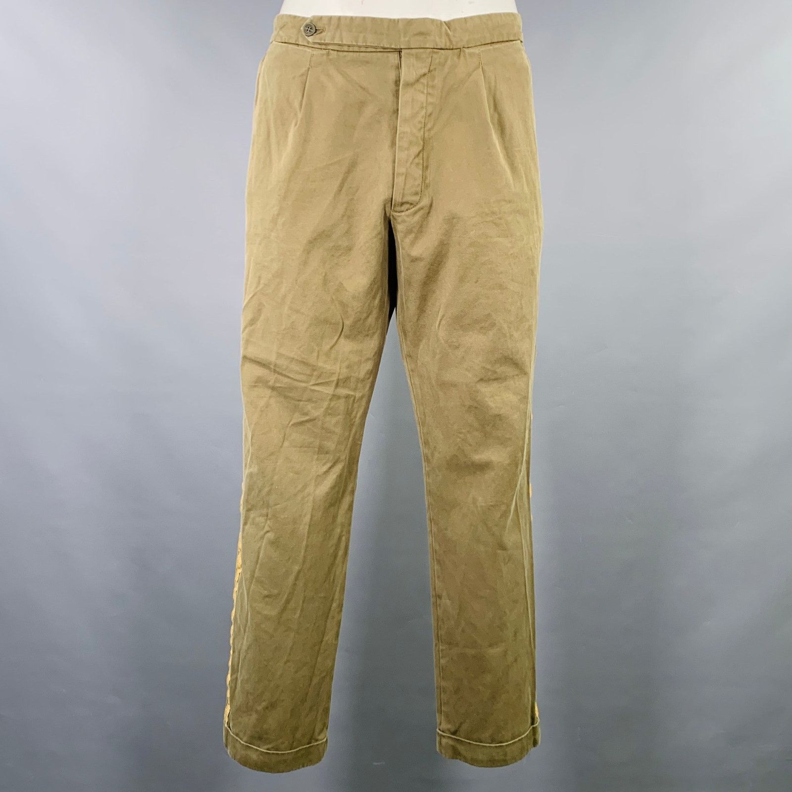 Palm Angels Size 38 Green Gold Striped Trim Cotton Chino Casual Pants Size US 38 / EU 54 - 1 Thumbnail