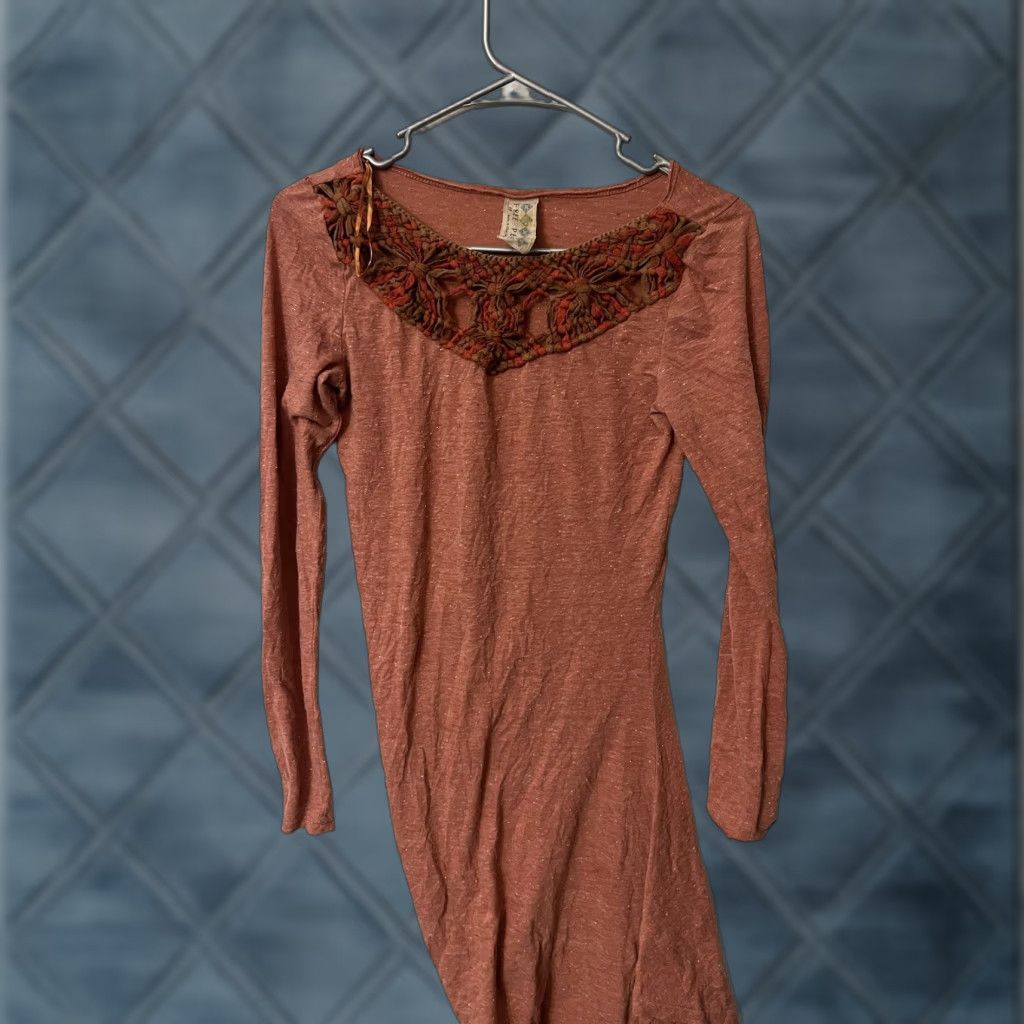 Free People Free People Tunic Dress Shirt Women’s S Red Crochet Neckline Asymmetrical Knit Midi Casual Boho 90s? Size S / US 4 / IT 40 - 1 Thumbnail