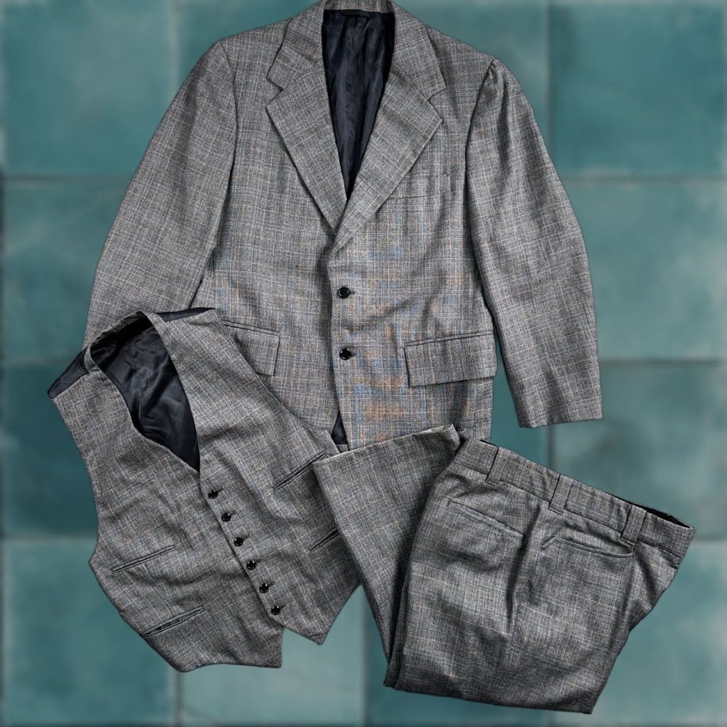 Vintage VTG Hochscheid Mens 3 PC Suit Jacket Coat Pants Vest Plaid Rockabilly 70s 1970s Brown Size 40 31x30 Mens Size 40R - 1 Thumbnail