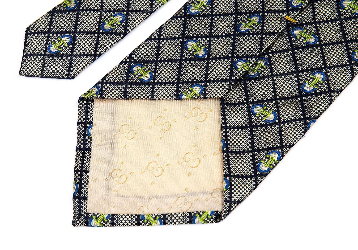 Gucci Silk Jacquard Tie in Beige and Navy Size ONE SIZE - 6 Thumbnail
