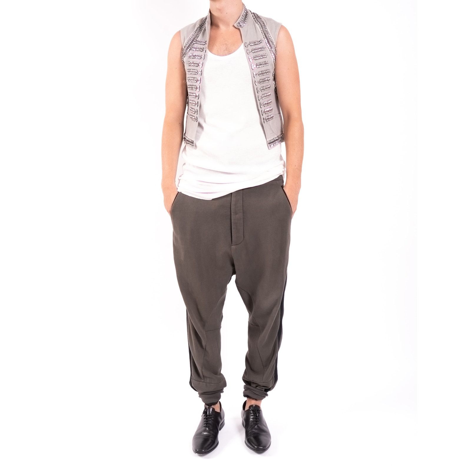 Haider Ackermann SS20 Open Waistcoat with Crystals in Grey Linen Size 44R - 3 Thumbnail