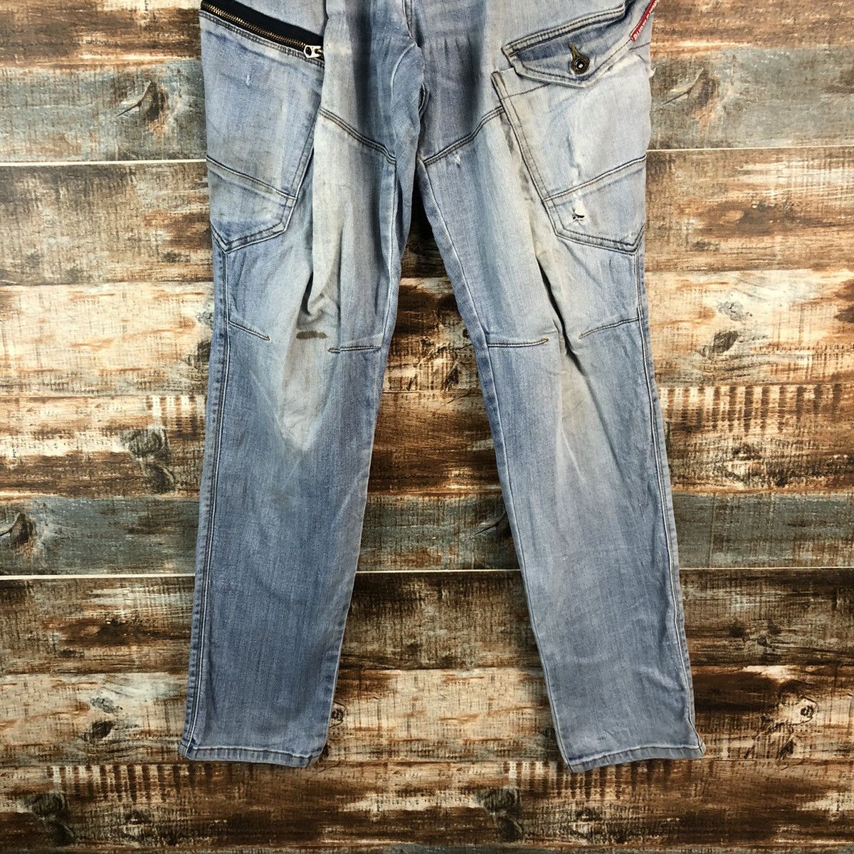 Japanese Brand Burtle Blue faded Multipocket ripped Denim Pants #A2146 Size US 33 - 6 Thumbnail