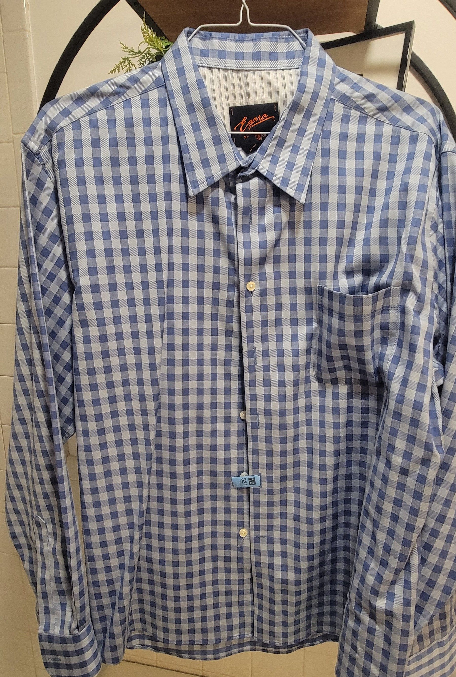 Egara Egara Light Blue & White Large Gingham Stretch Shirt Size US XXL / EU 58 / 5 - 1 Preview