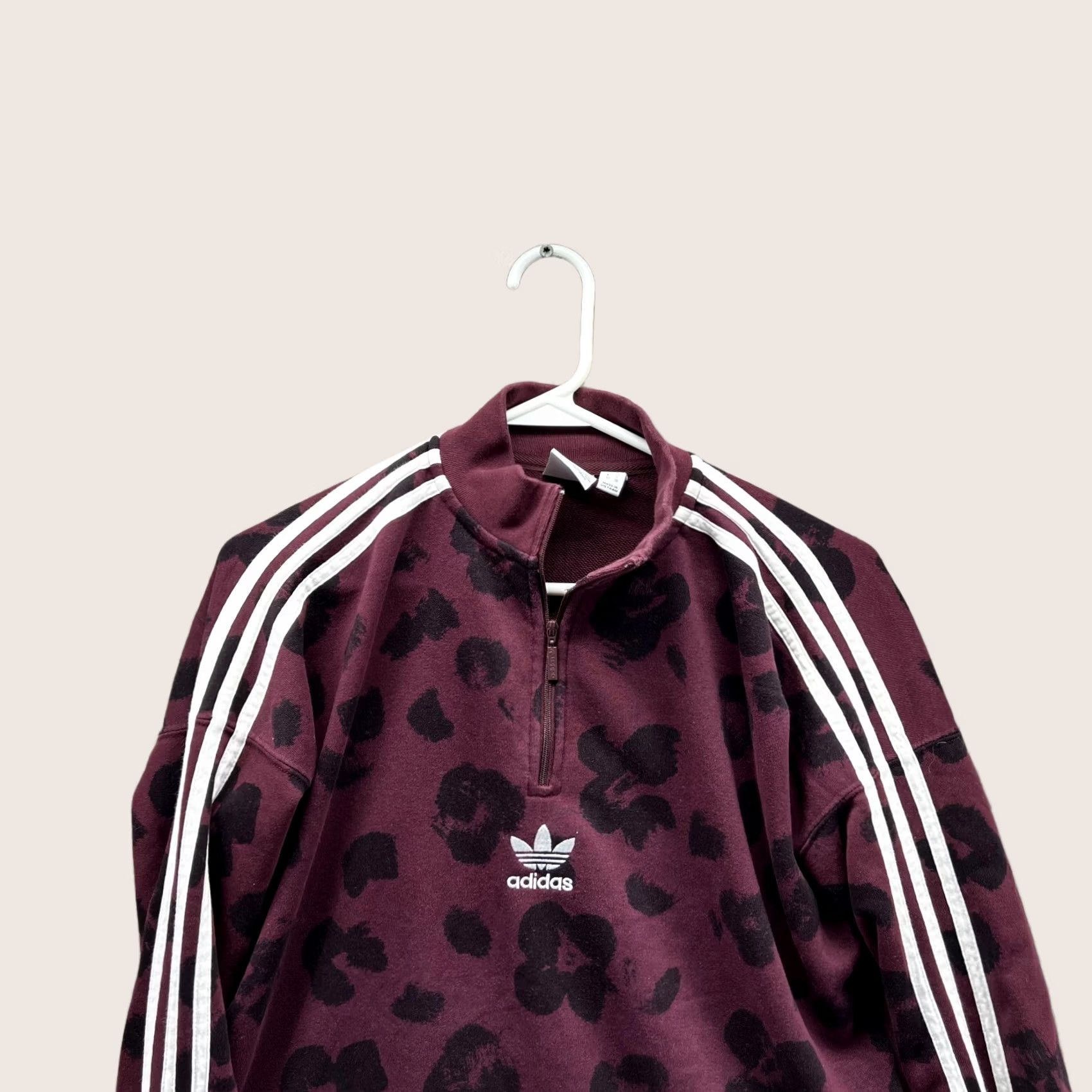 Adidas Adidas Sweater Women XS Burgundy 1/4 Zip Cropped Jacket Floral Trefoil Size XS / US 0-2 / IT 36-38 - 1 Thumbnail