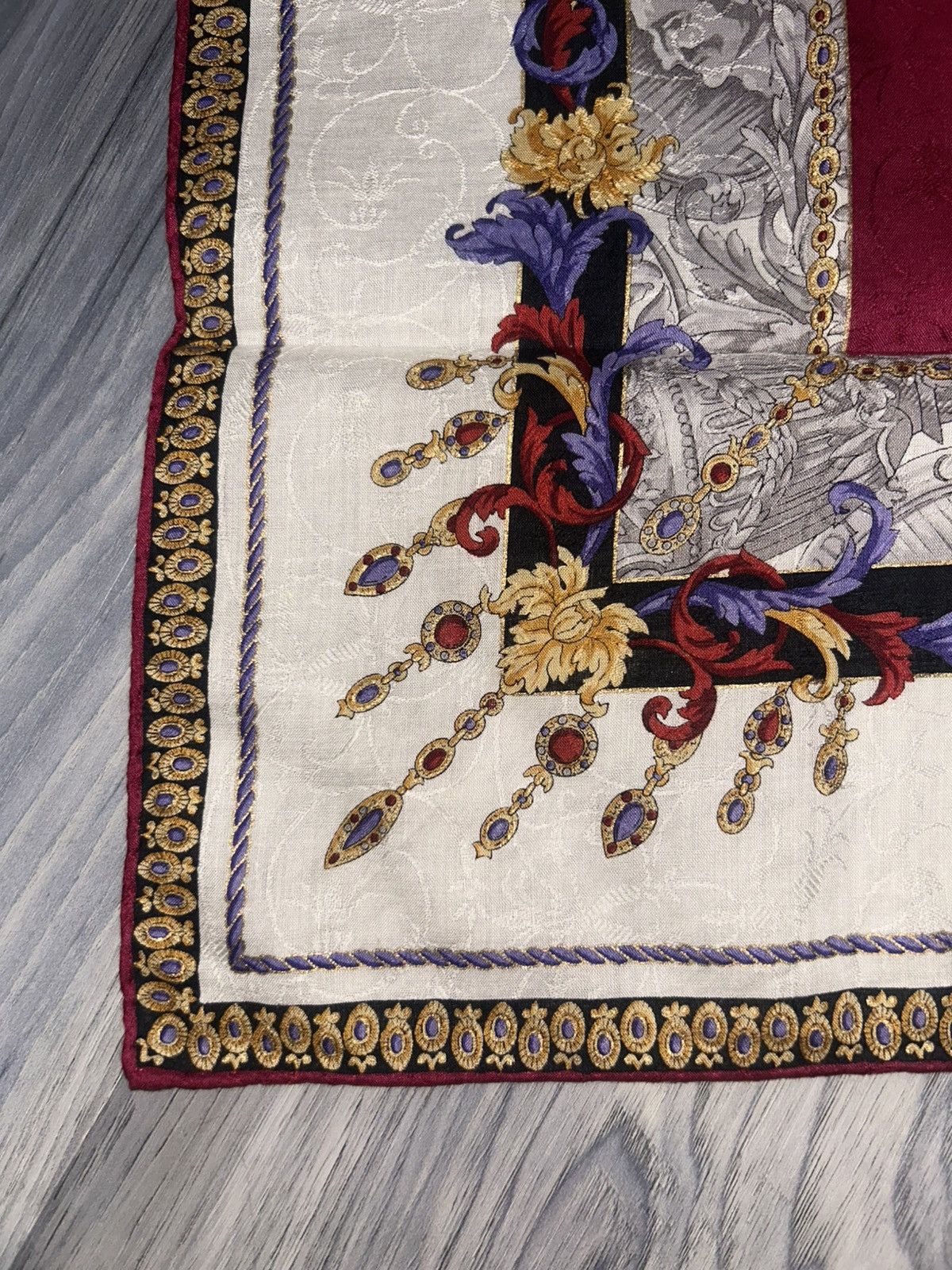 Celine Vintage Celine Maroon Cotton Handkerchief Gold Chain Design Size ONE SIZE - 7 Thumbnail