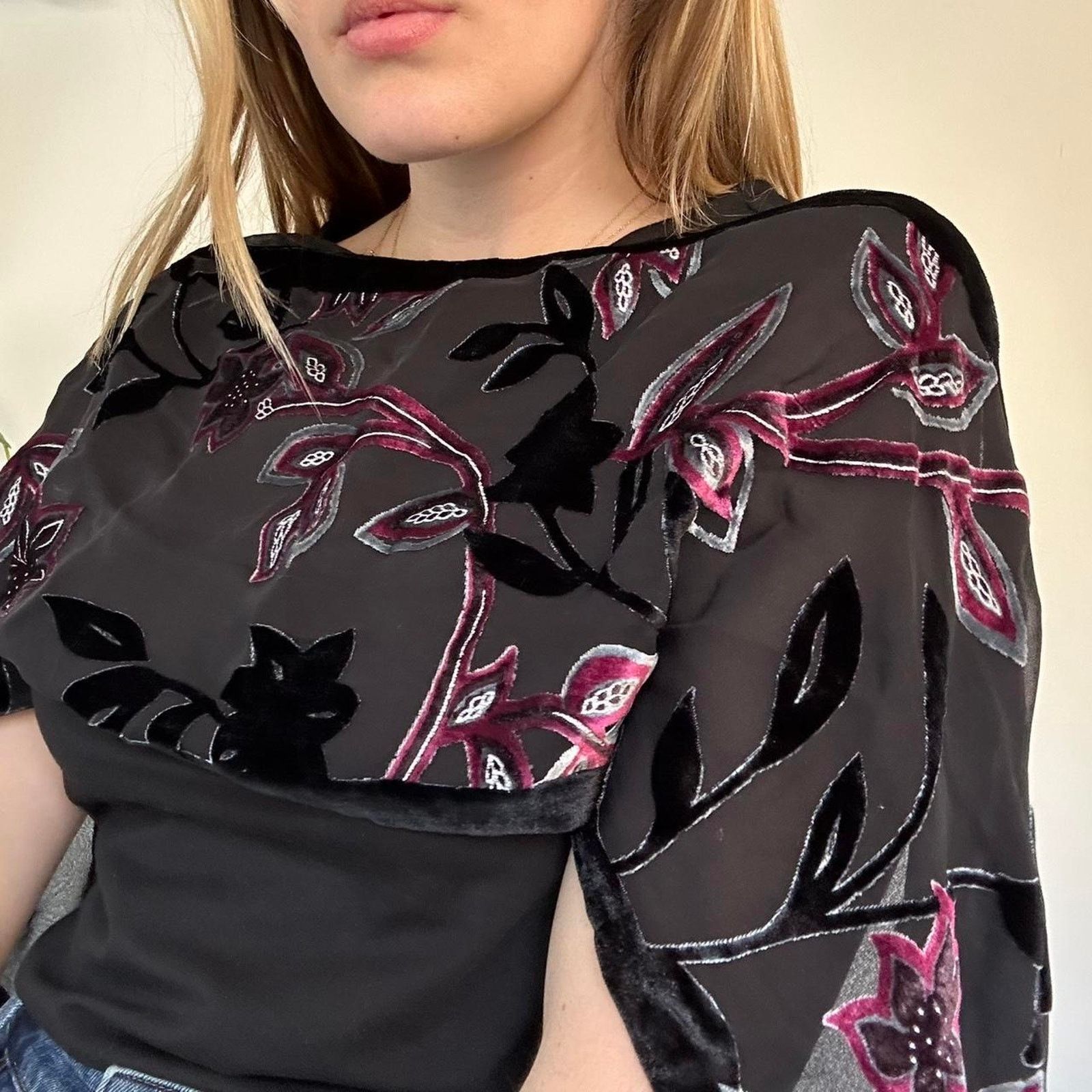Other Vintage Silk and Velvet Scarf Size ONE SIZE - 2 Thumbnail