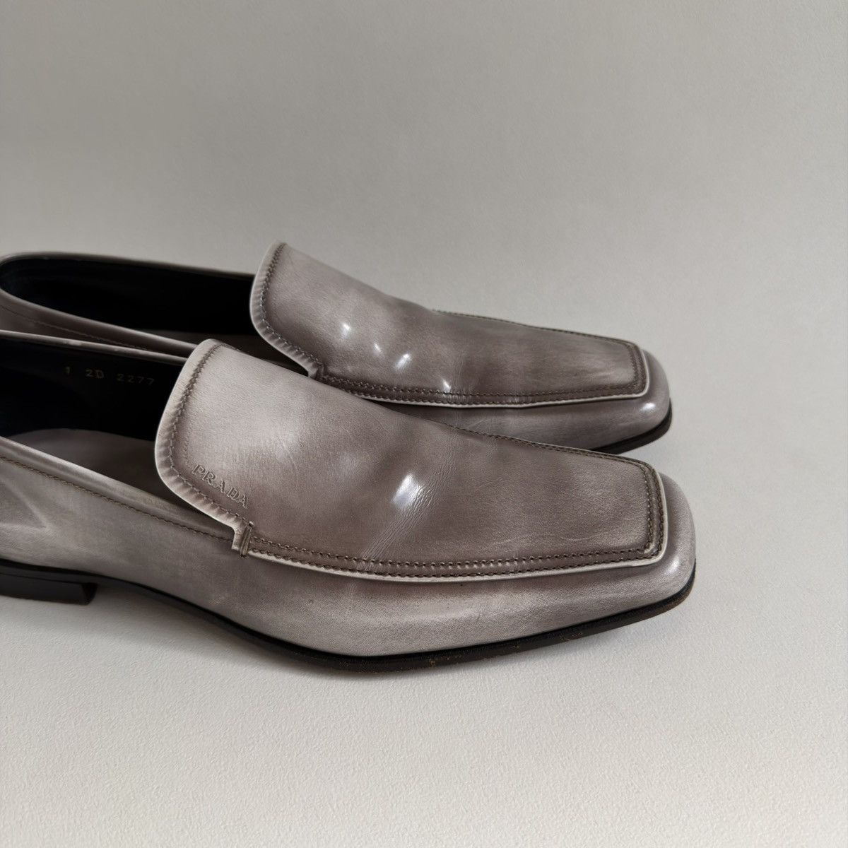 Prada Burnished Gray Leather Square Toe Loafers Size US 8.5 / EU 41-42 - 13 Thumbnail