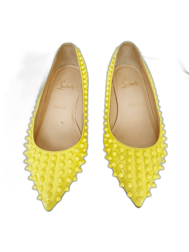 Christian Louboutin Christian Louboutin Yellow Spiked Flats Size US 8 / IT 38 - 1 Thumbnail