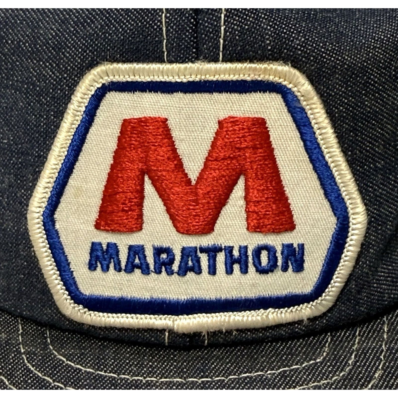 GAS VINTAGE Marathon Petroleum Denim Snapback Hat OSFA Blue Men Snapback 80s Western USA Rock Hipster Dad Classic Adjustable Sizes Size ONE SIZE - 2 Thumbnail