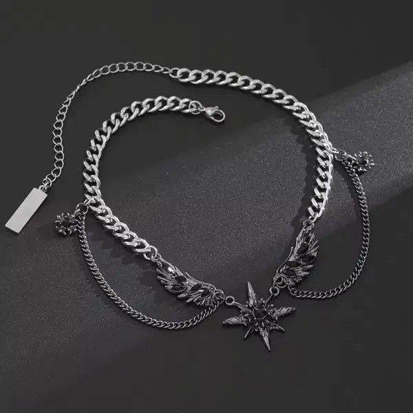 Jewelry Hip Hop Geometric Octagonal Star Wing Pendant Choker Size ONE SIZE - 5 Thumbnail