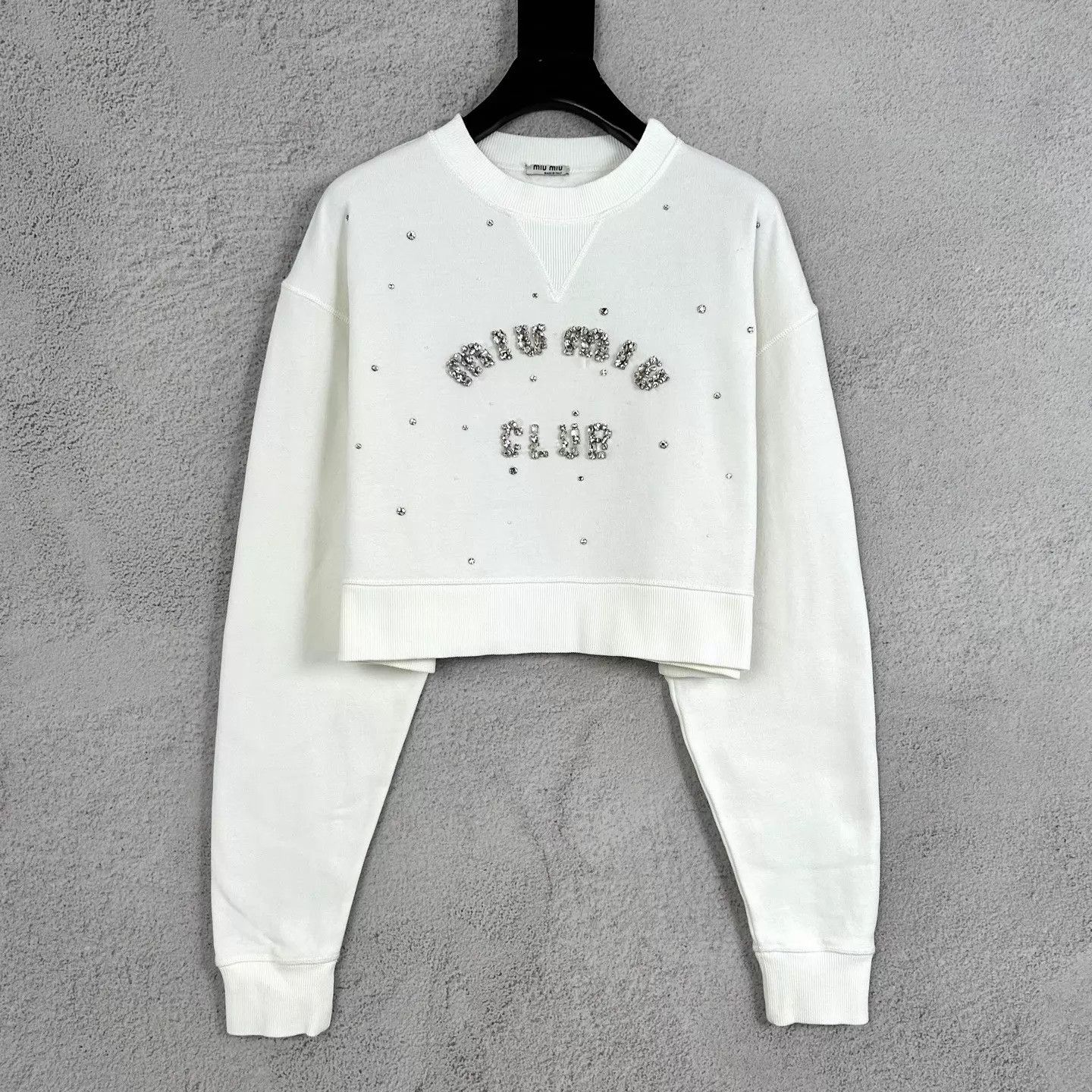 Miu Miu Miu Miu White Beaded Crystal Fleece Sweatshirt M Size M / US 6-8 / IT 42-44 - 1 Thumbnail