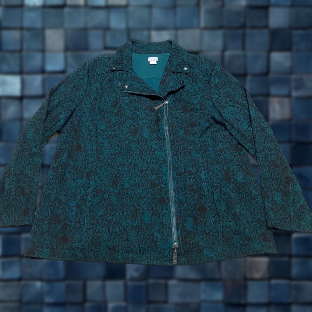 Vintage Chico's Jacket Womens Plus 22 Green Snake Print Full Zip Long Sleeve Jacket Size 3XL / US 20-22 - 1 Thumbnail