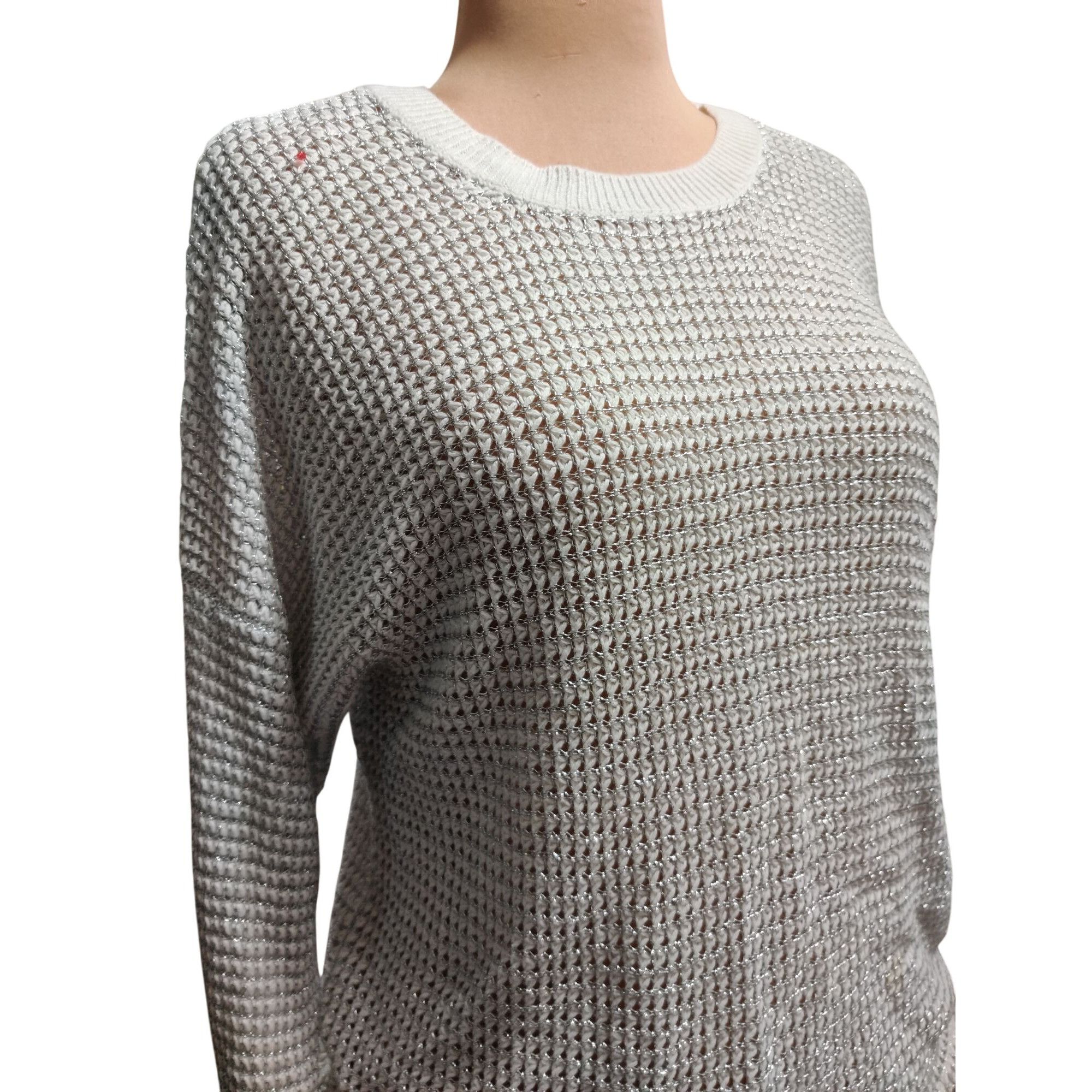 Apt. 9 APT 9 L Womens Sweater White Silver Metallic Knit Sheer Pull Size L / US 10 / IT 46 - 10 Thumbnail