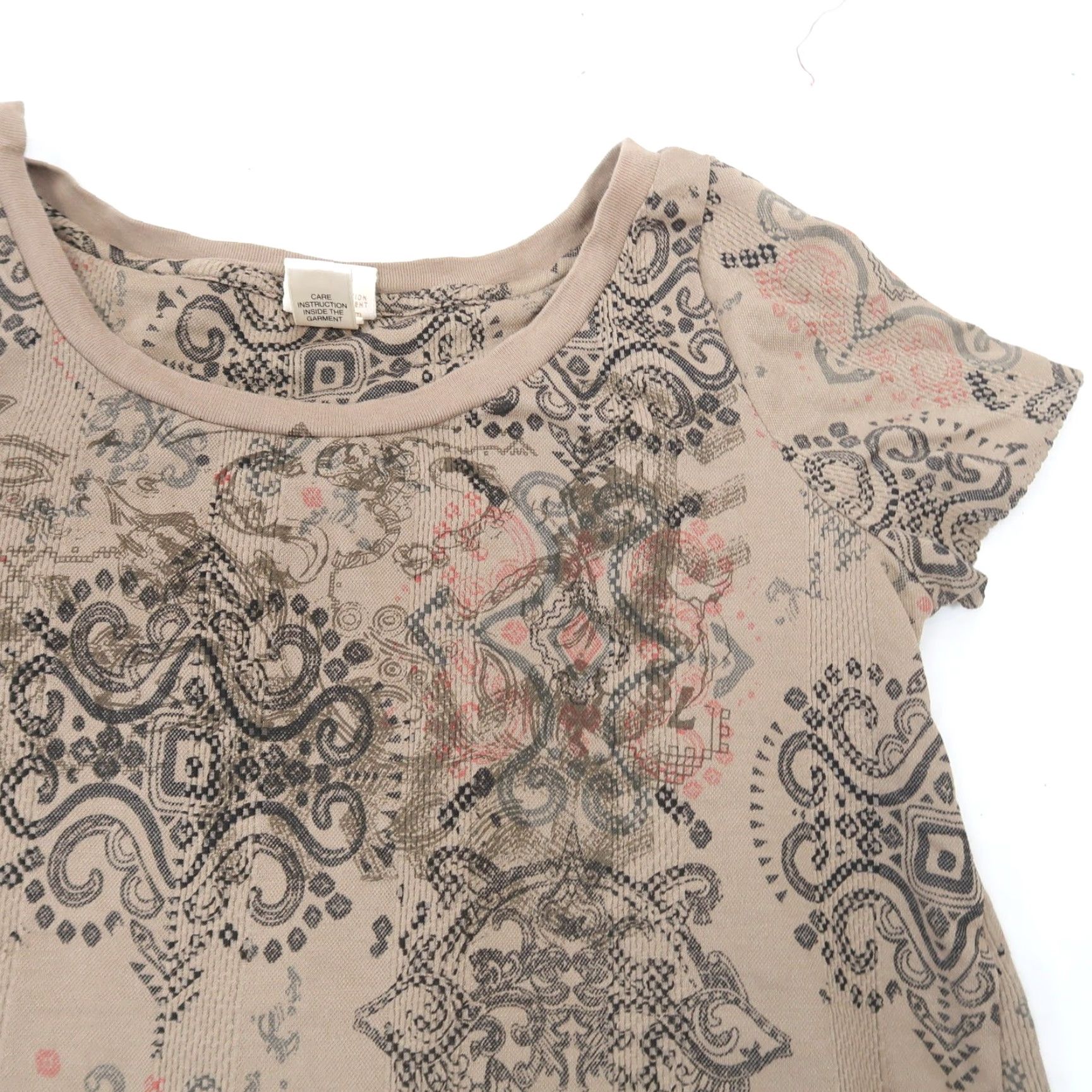 Diesel VINTAGE Diesel T-Shirt XS Bohemian Grunge Tattoo Swirl Short Sleeve Women TAUPE BROWN BLACK Floral 90s 2000s Size XS / US 0-2 / IT 36-38 - 2 Thumbnail