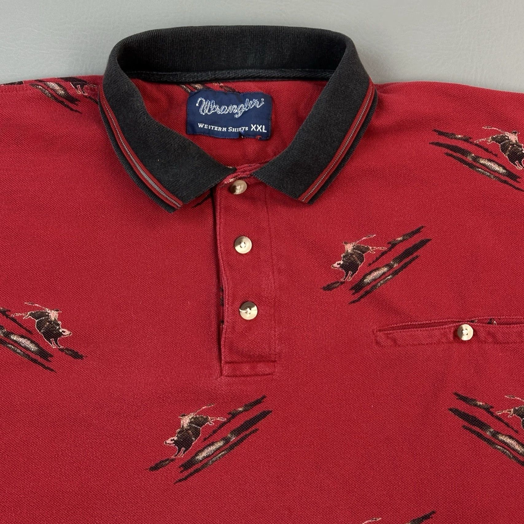 Wrangler Vintage Wrangler Polo Shirt Mens XXL Red Bull Rider Print Western Rodeo 90s Polo Shirt Mens XXL Red Bull Rider Print Western Rodeo 90s Size US XXL / EU 58 / 5 - 2 Thumbnail