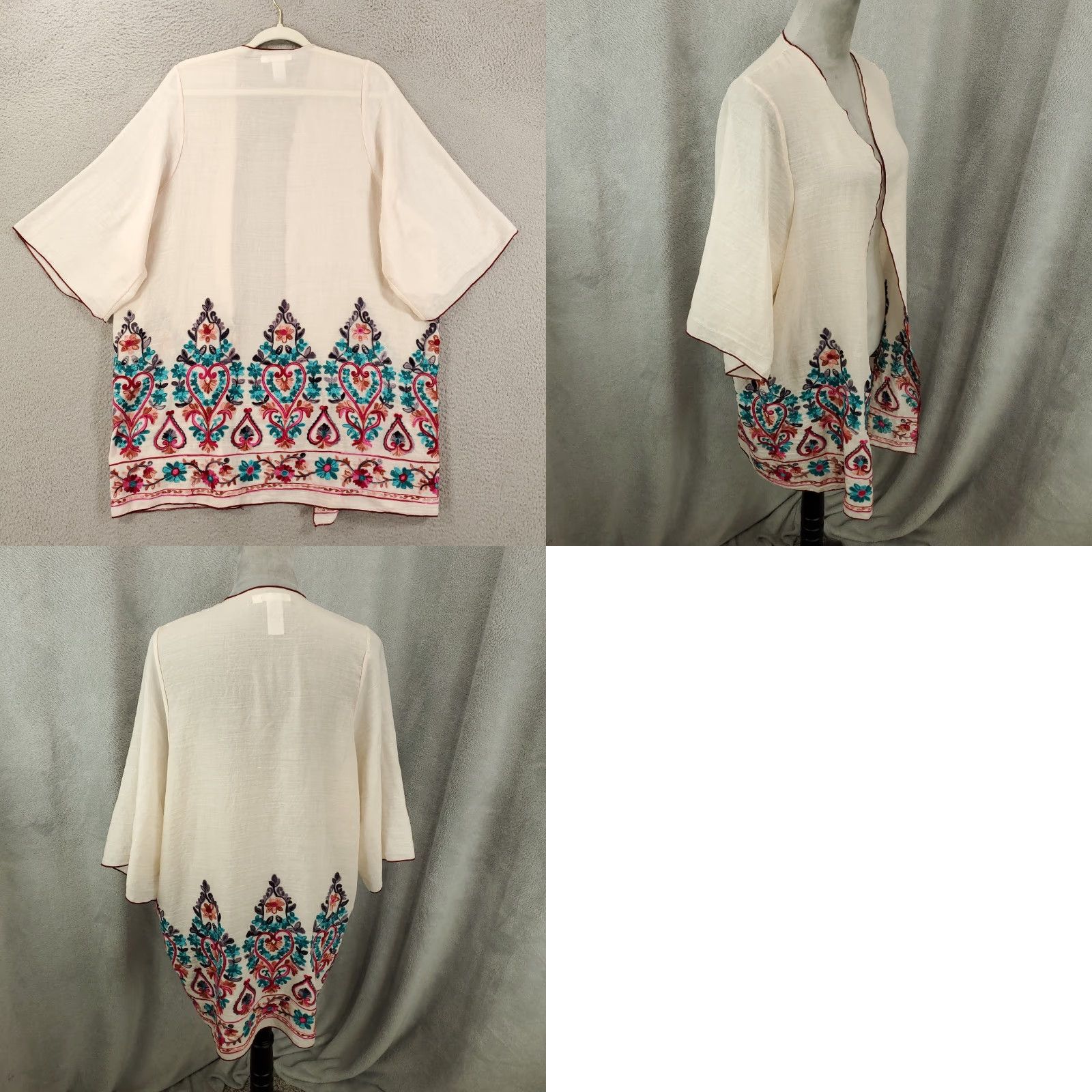 Vintage T Party Bohemian Cardigan Womens Medium Ivory Floral Embroidered Lightweight Casual Size M / US 6-8 / IT 42-44 - 8 Thumbnail