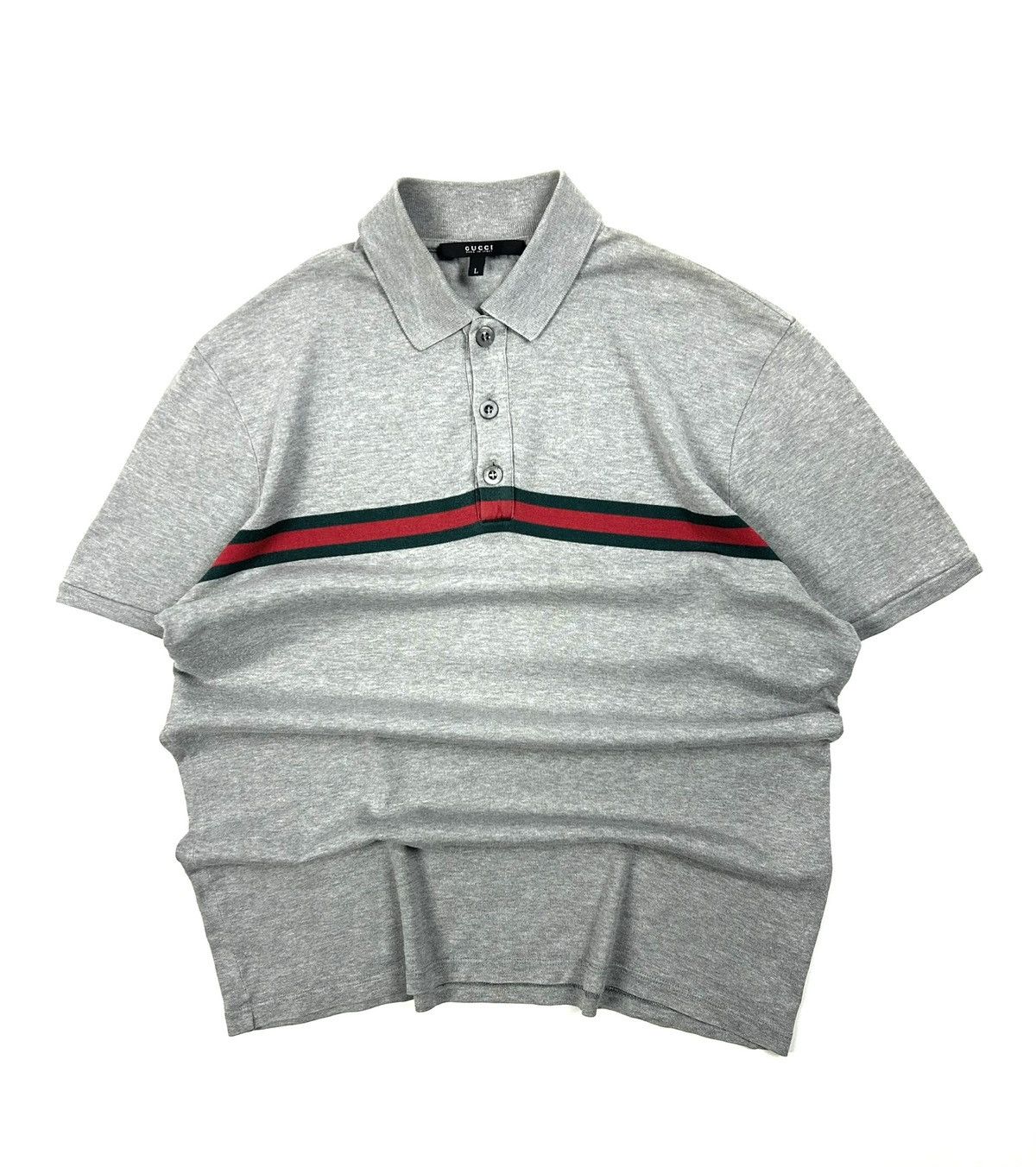 Gucci Vintage Gucci Grey Polo Shirt Women's Red Green Stripe L Size L / US 10 / IT 46 - 1 Thumbnail