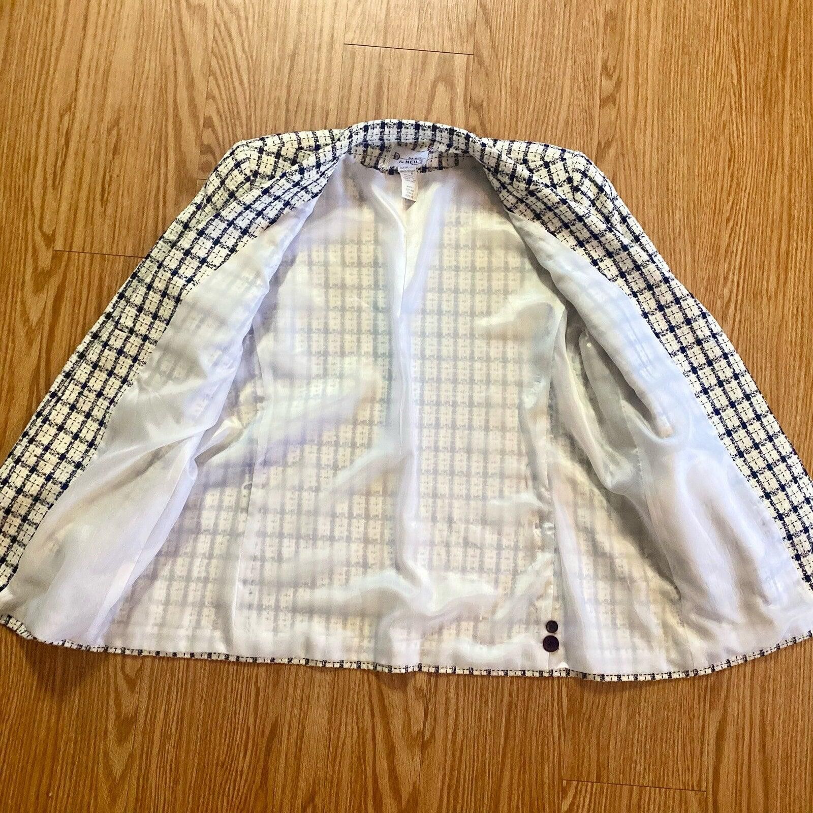 Other Da-Rue Vintage White Metallic Navy Plaid Blazer Womens Large Size L / US 10 / IT 46 - 7 Thumbnail