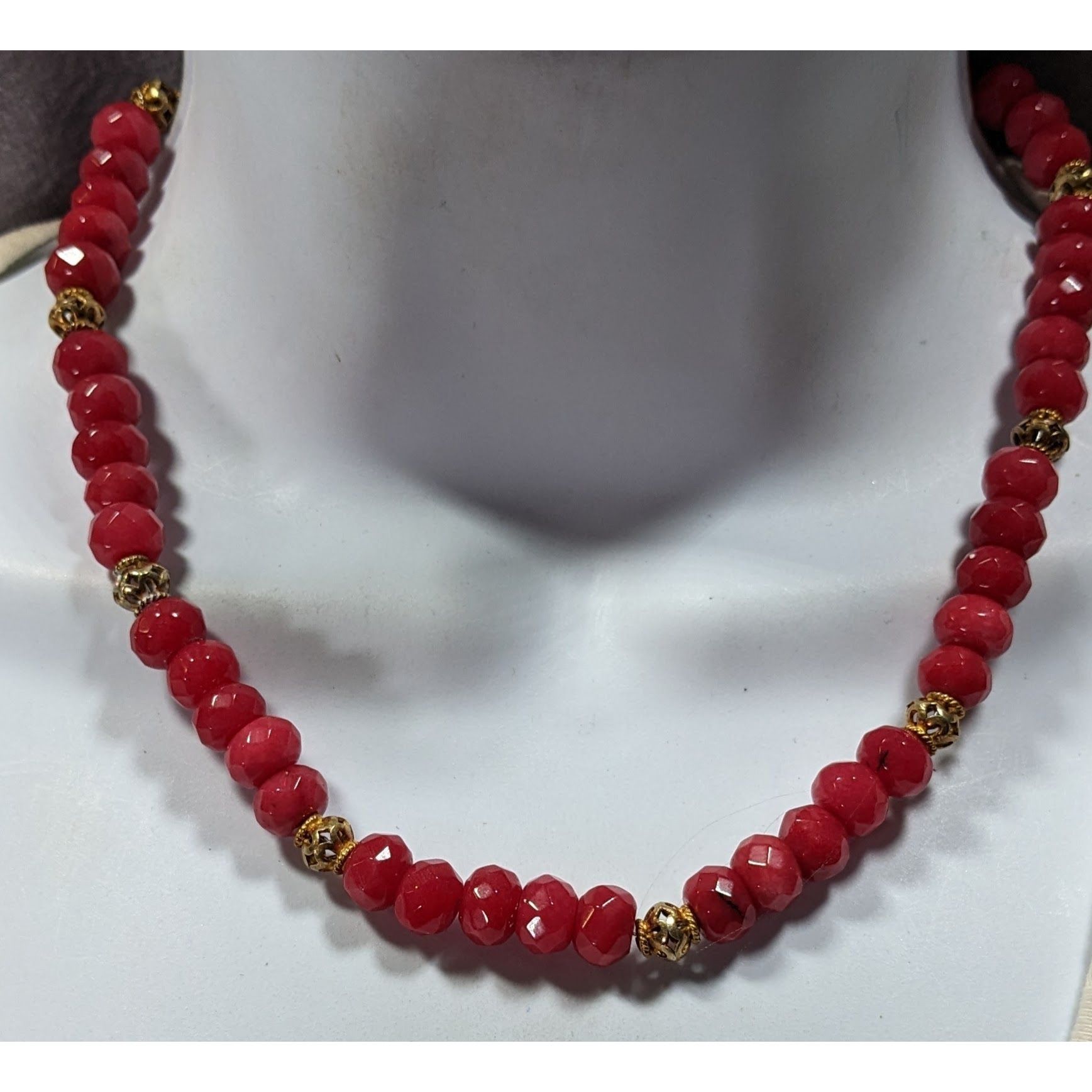 Other Vintage Handmade Faceted Thulite Beaded Necklace With Gold T Size ONE SIZE - 5 Thumbnail