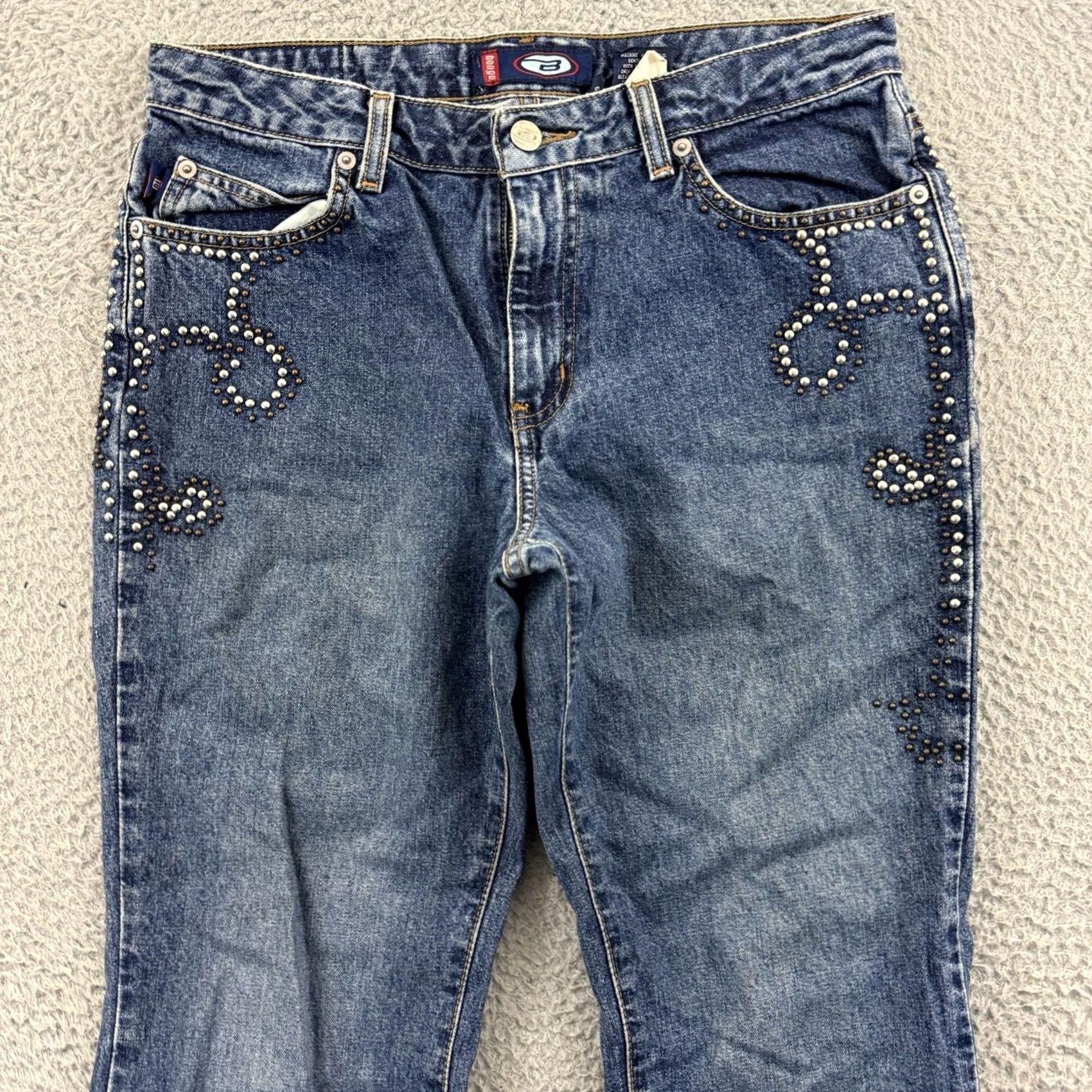 Vintage VINTAGE Bongo Jeans Womens 9 Blue Denim 90s Low Rise Flare Studded Cowgirl Y2K Size 30" / US 8 / IT 44 - 3 Thumbnail