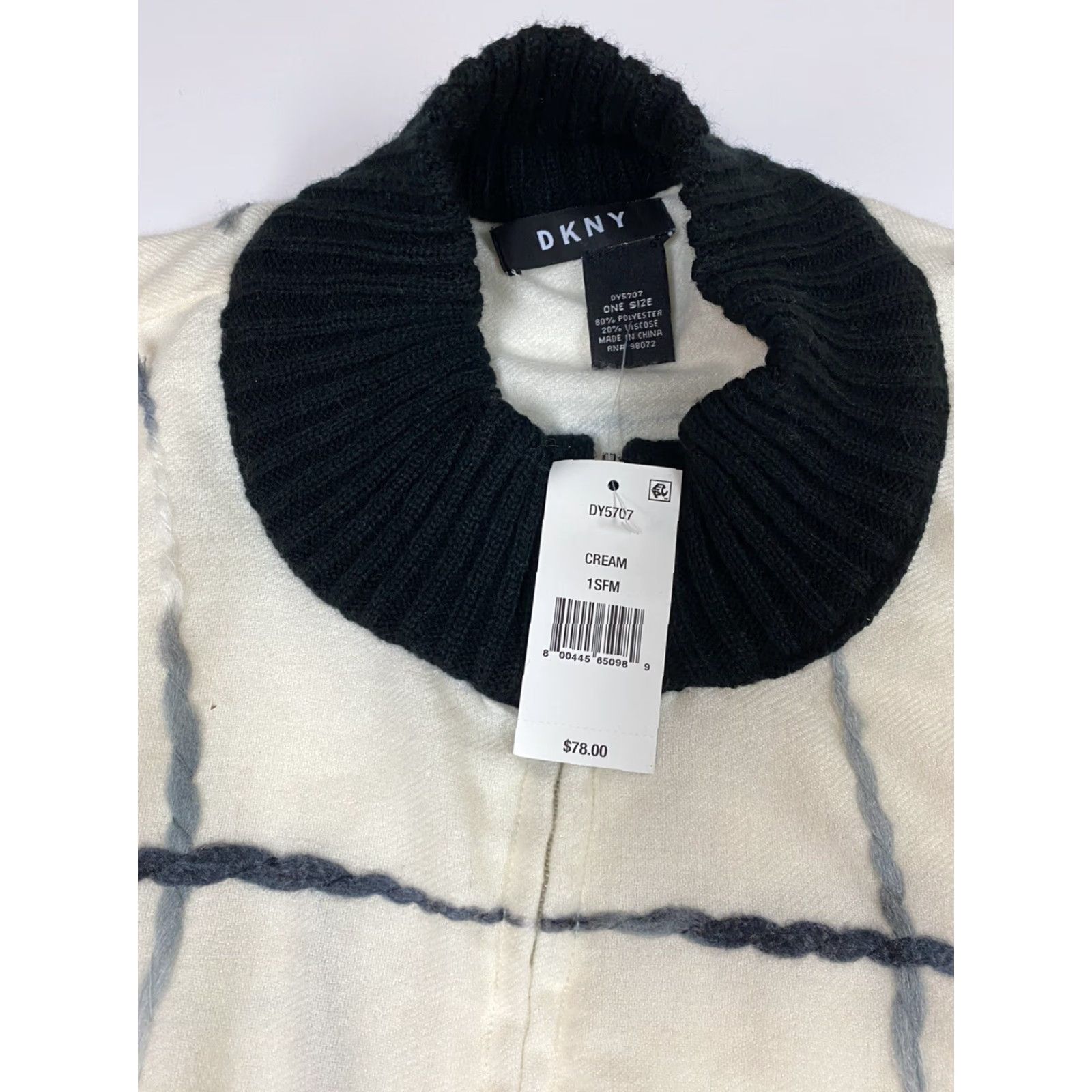 DKNY dkny Womens Sweater Cape One Size Beige Knit Cable-Fleece Fur Trim Zip Mock Neck Vintage No Size ONE SIZE - 4 Thumbnail