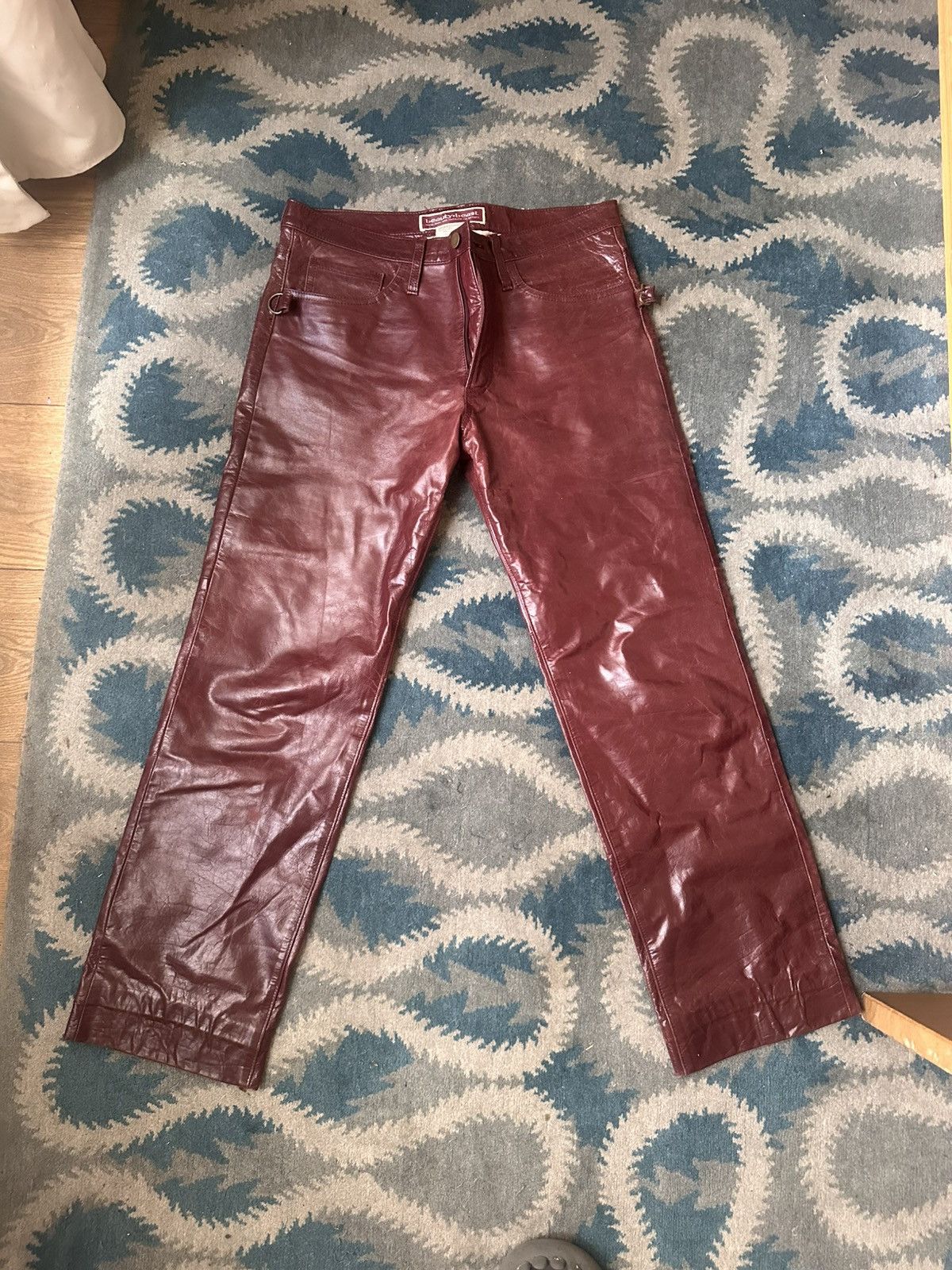 Beauty Beast BURGUNDY LEATHER TROUSERS Size US 32 / EU 48 - 1 Thumbnail