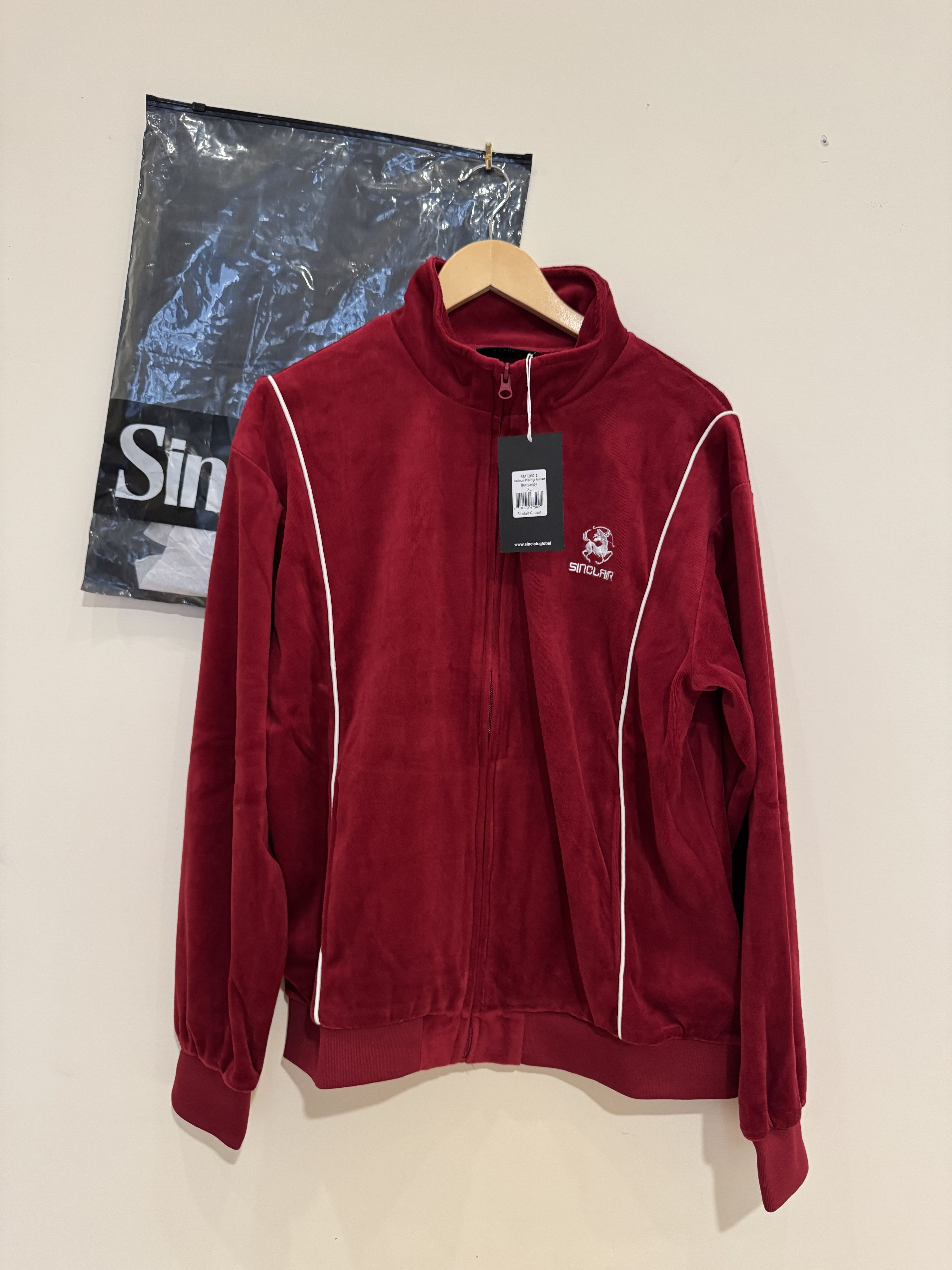 Sinclair Global Velour Piping Track Jacket NEW Burgundy XL