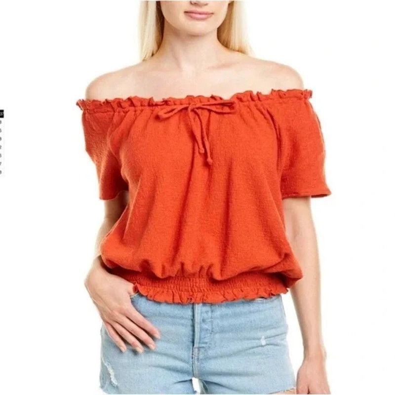 Madewell Madewell Texture & Thread Red Smocked Drawstring Top Small Size S / US 4 / IT 40 - 1 Thumbnail